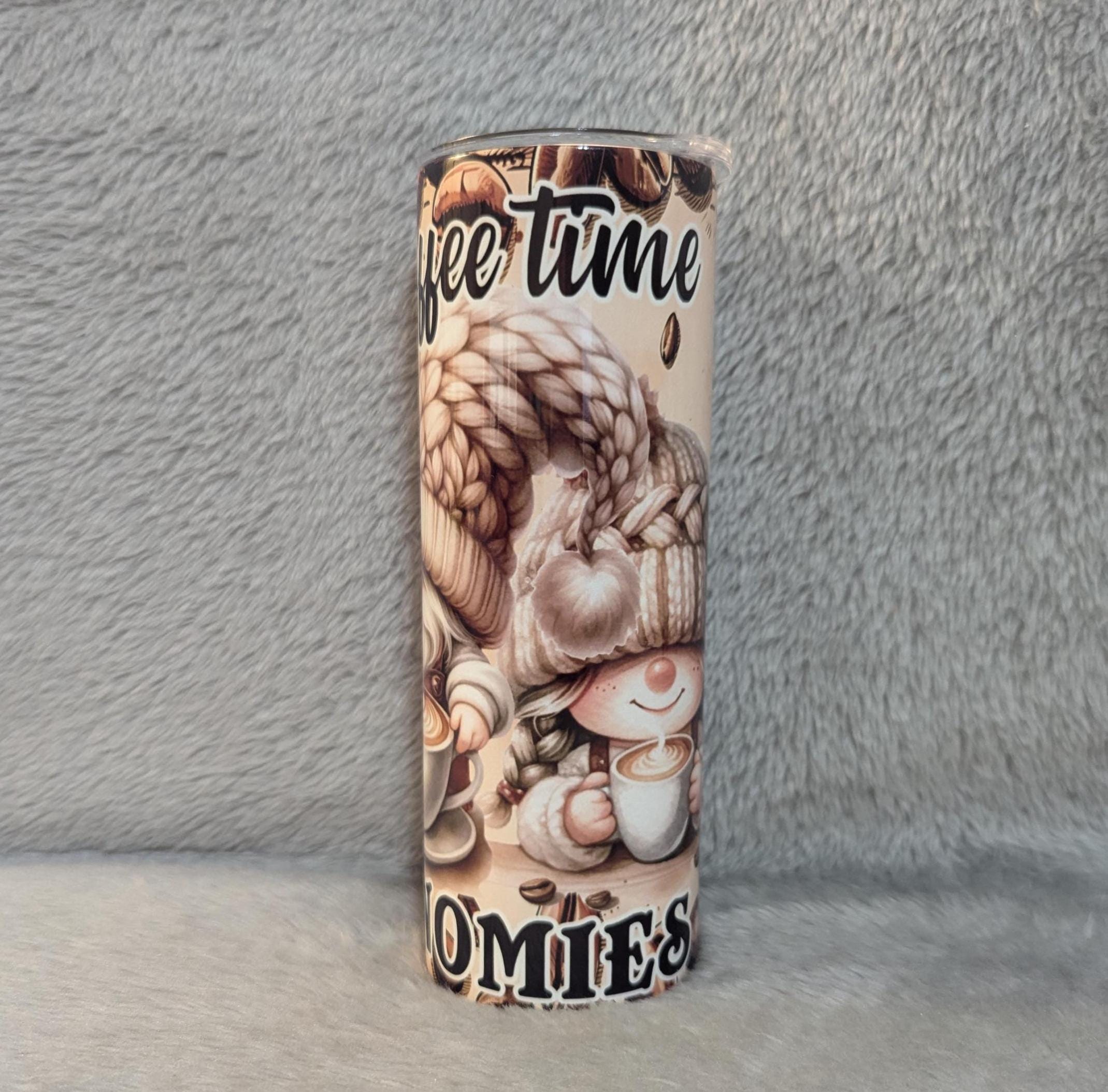 Coffee Time Gnomies Tumbler, Gnome Tumbler With Reusable Straw, Gnome Gift, Gnome Coffee Tumbler, 20oz Skinny Tumbler