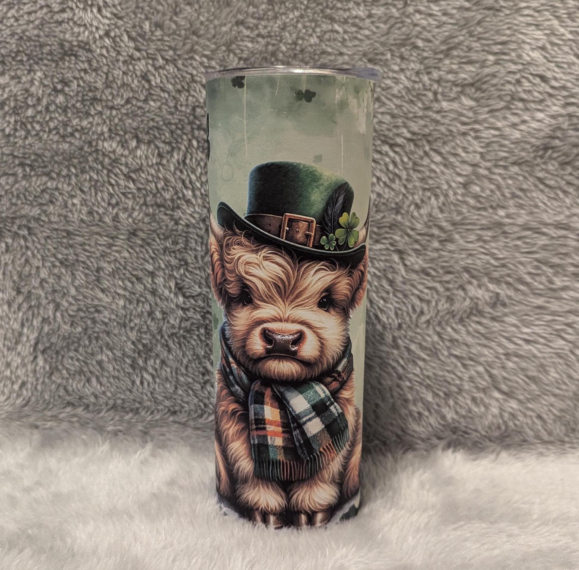Cute St Patrick Day Highland Cow Tumbler Can Be Personalized, St. Patrick Day Gift, Irish Tumbler, Hot Or Cold Drinks, Tumbler With Straw