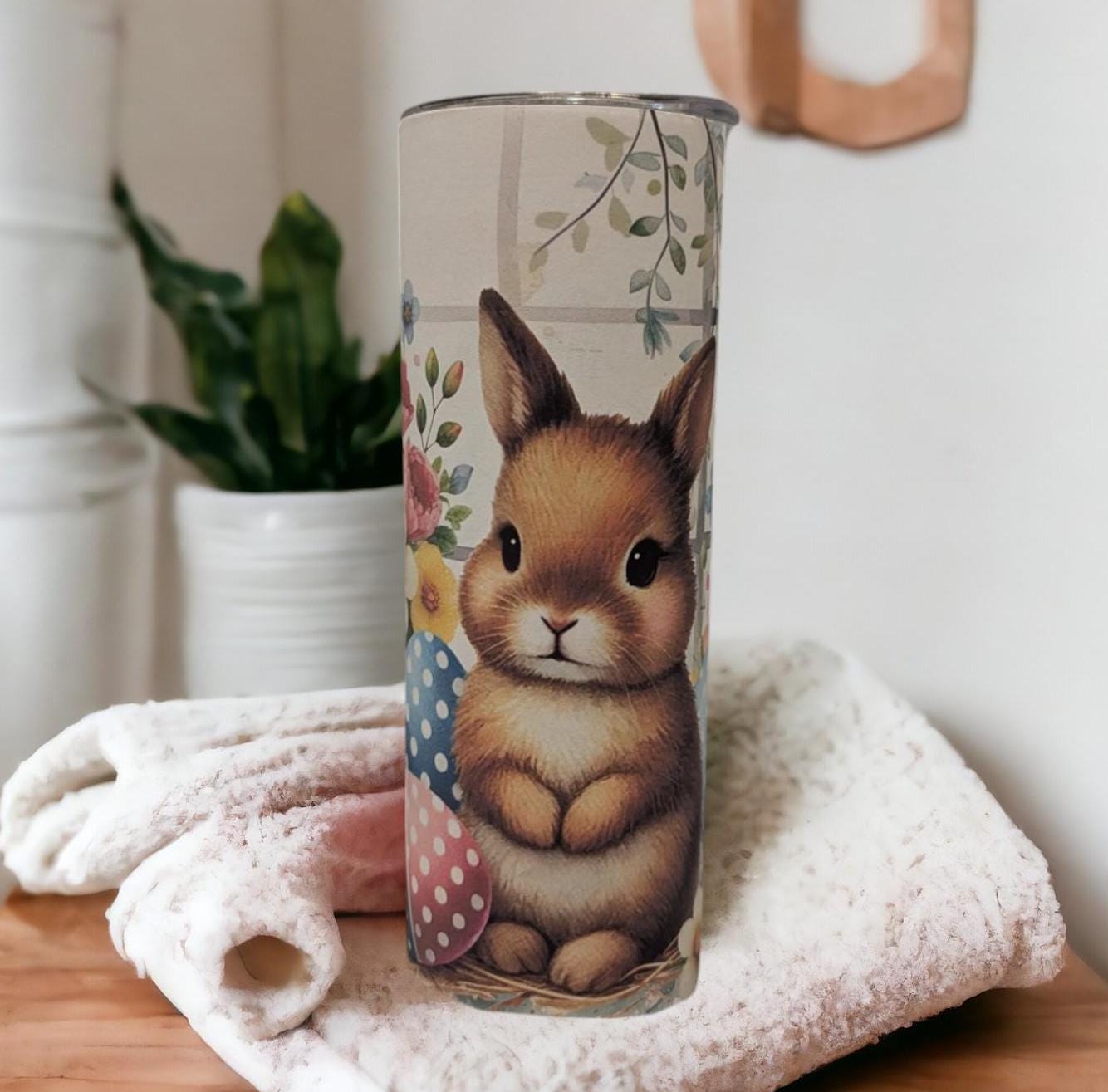 Cute Easter Bunny Tumbler Can Also Be Personalized - Great Easter Gift For The Easter Basket, Includes A Reusable Straw