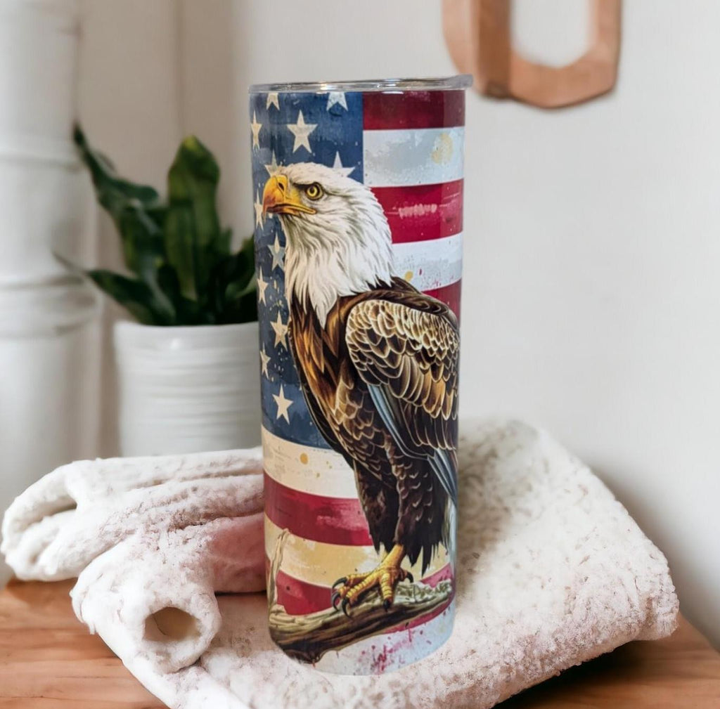 Patriotic Eagle Tumbler Can Be Personalized, Includes A Reusable Straw, Eagle Gift, 20oz Eagle Tumbler For Hot Or Cold Drinks