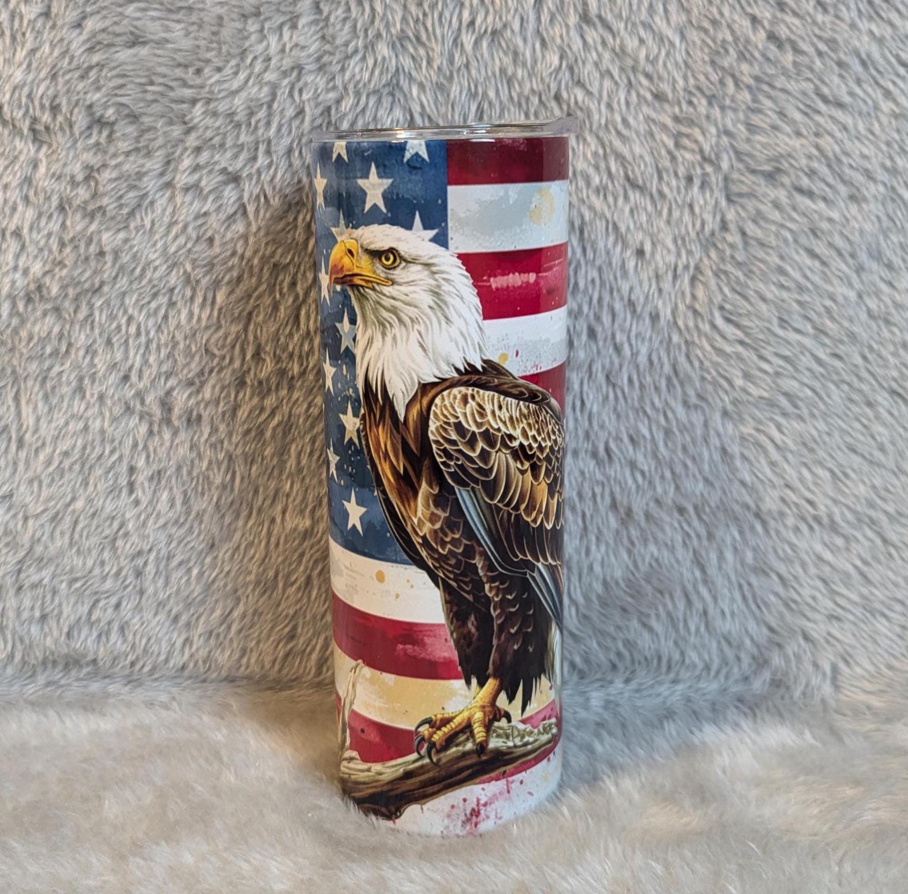 Patriotic Eagle Tumbler Can Be Personalized, Includes A Reusable Straw, Eagle Gift, 20oz Eagle Tumbler For Hot Or Cold Drinks