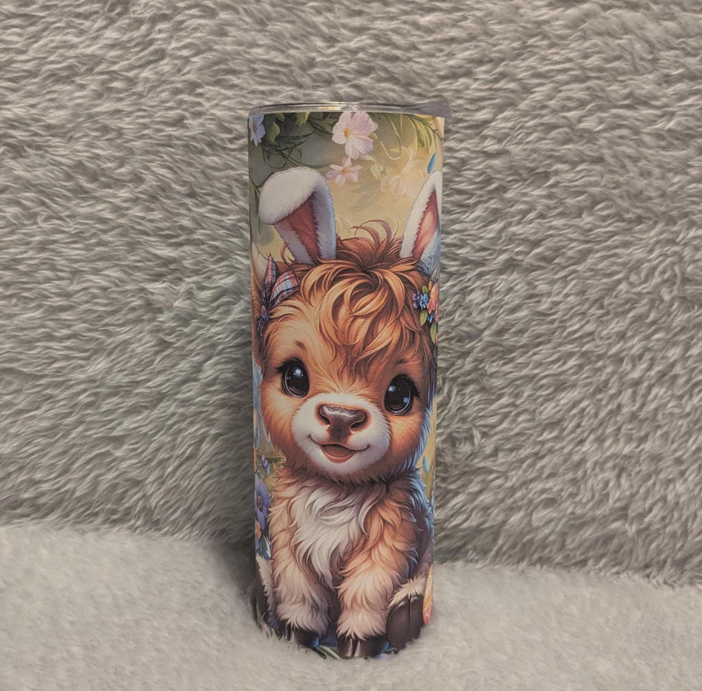Easter Highland Cow Tumbler Can Be Personalized- Great Easter Gift, Highland Cow Lover Gift, Cup With Name, Easter Basket Gift
