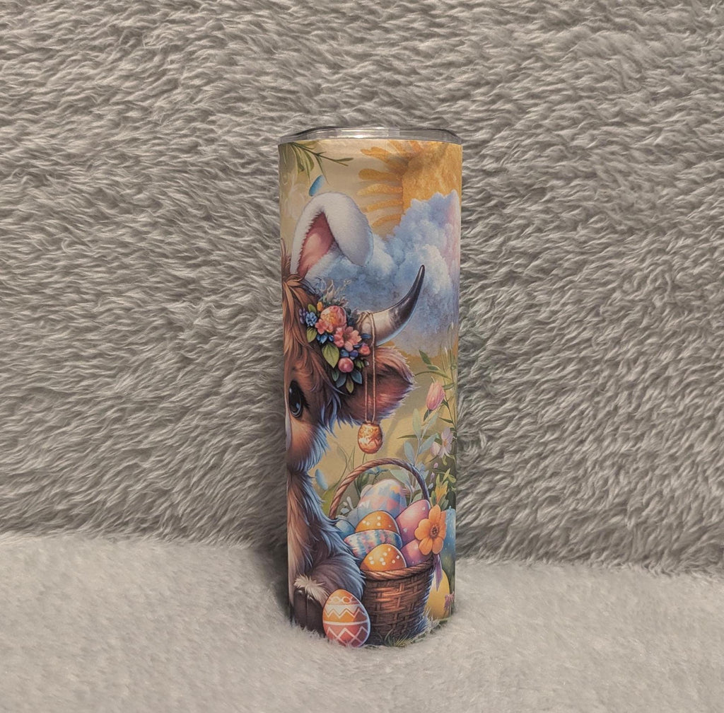 Easter Highland Cow Tumbler Can Be Personalized- Great Easter Gift, Highland Cow Lover Gift, Cup With Name, Easter Basket Gift