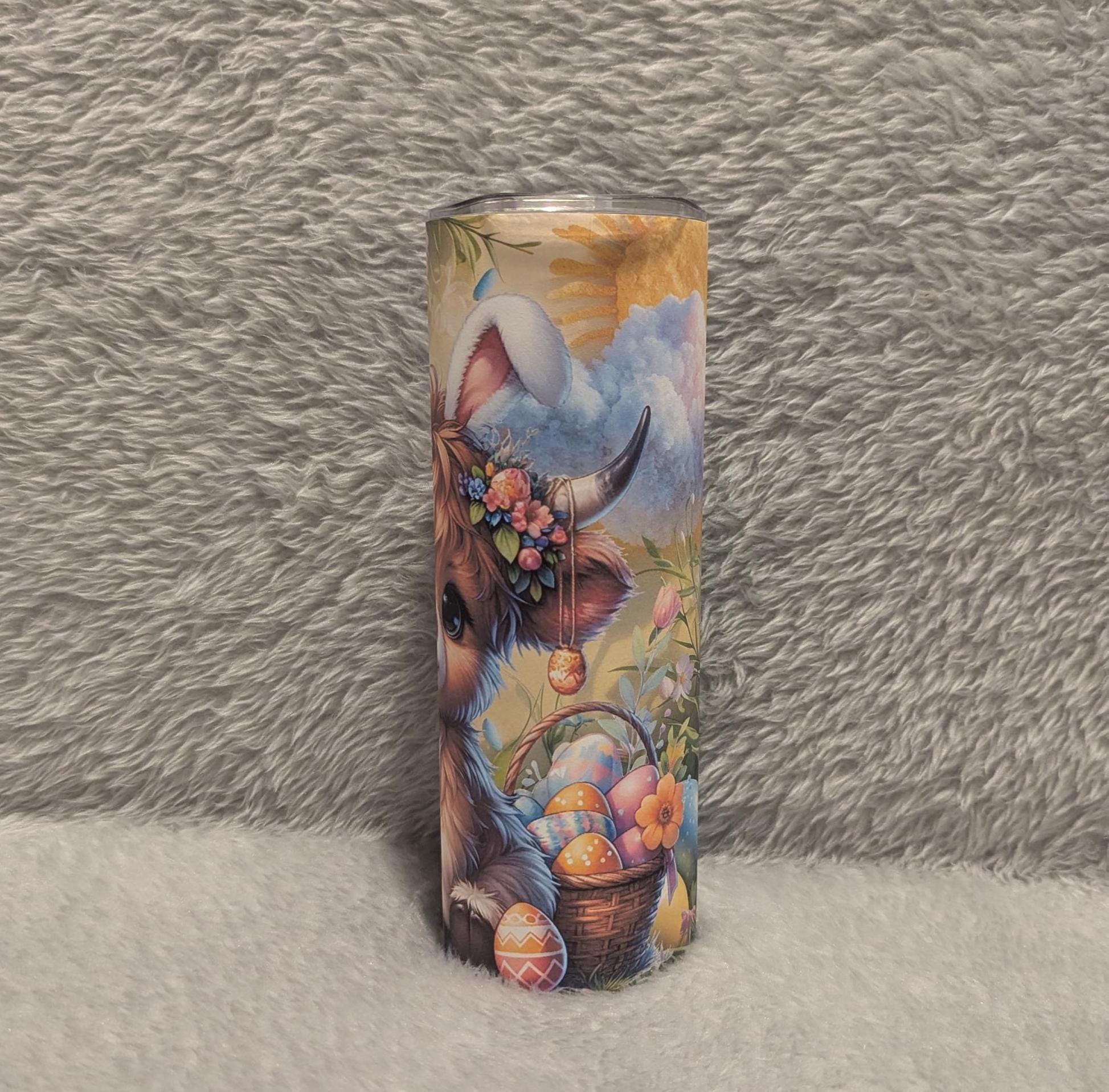 Easter Highland Cow Tumbler Can Be Personalized- Great Easter Gift, Highland Cow Lover Gift, Cup With Name, Easter Basket Gift