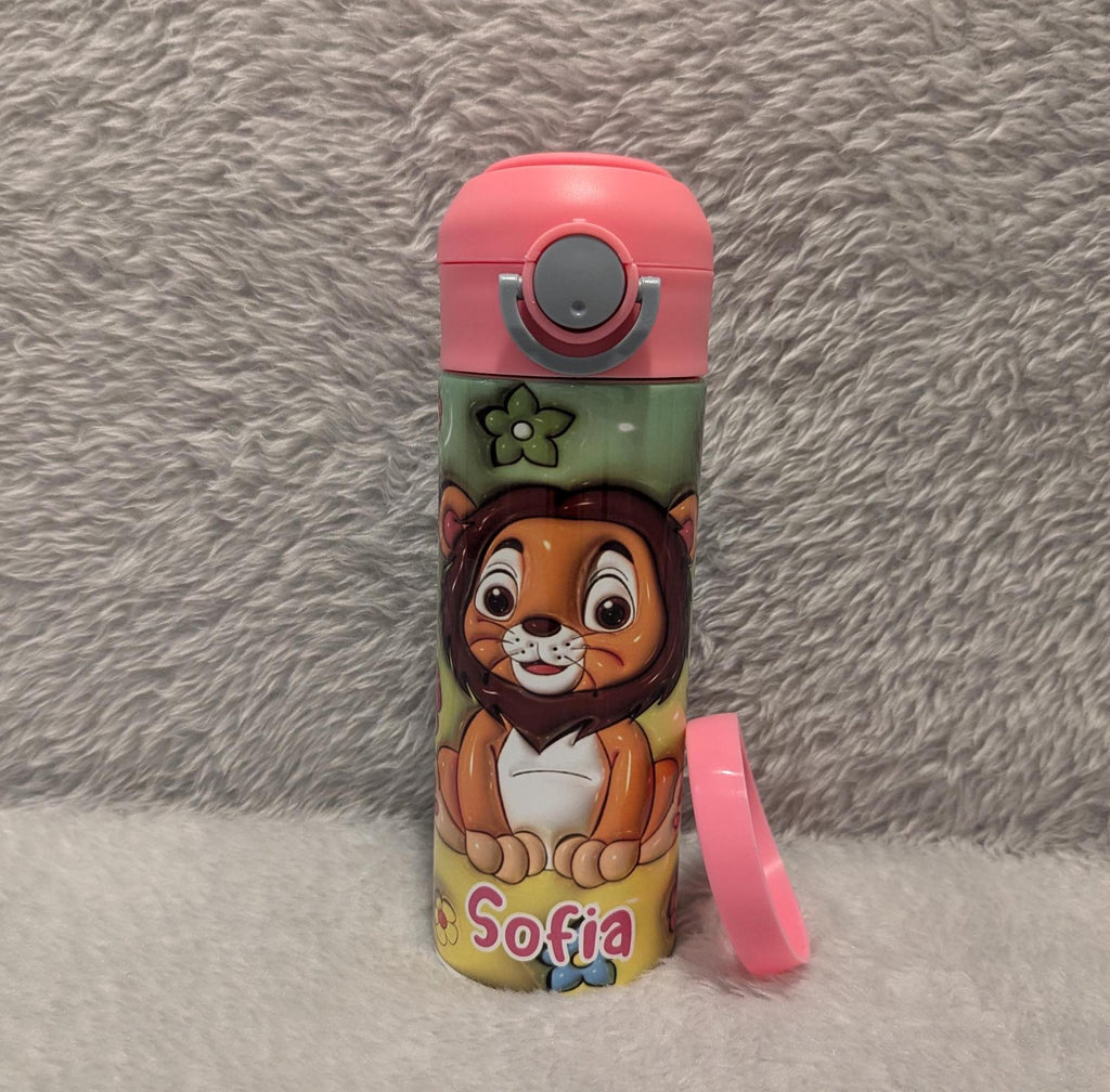 Kids Lion Water Bottle 12oz With Reusable Straw Can Be Personalized