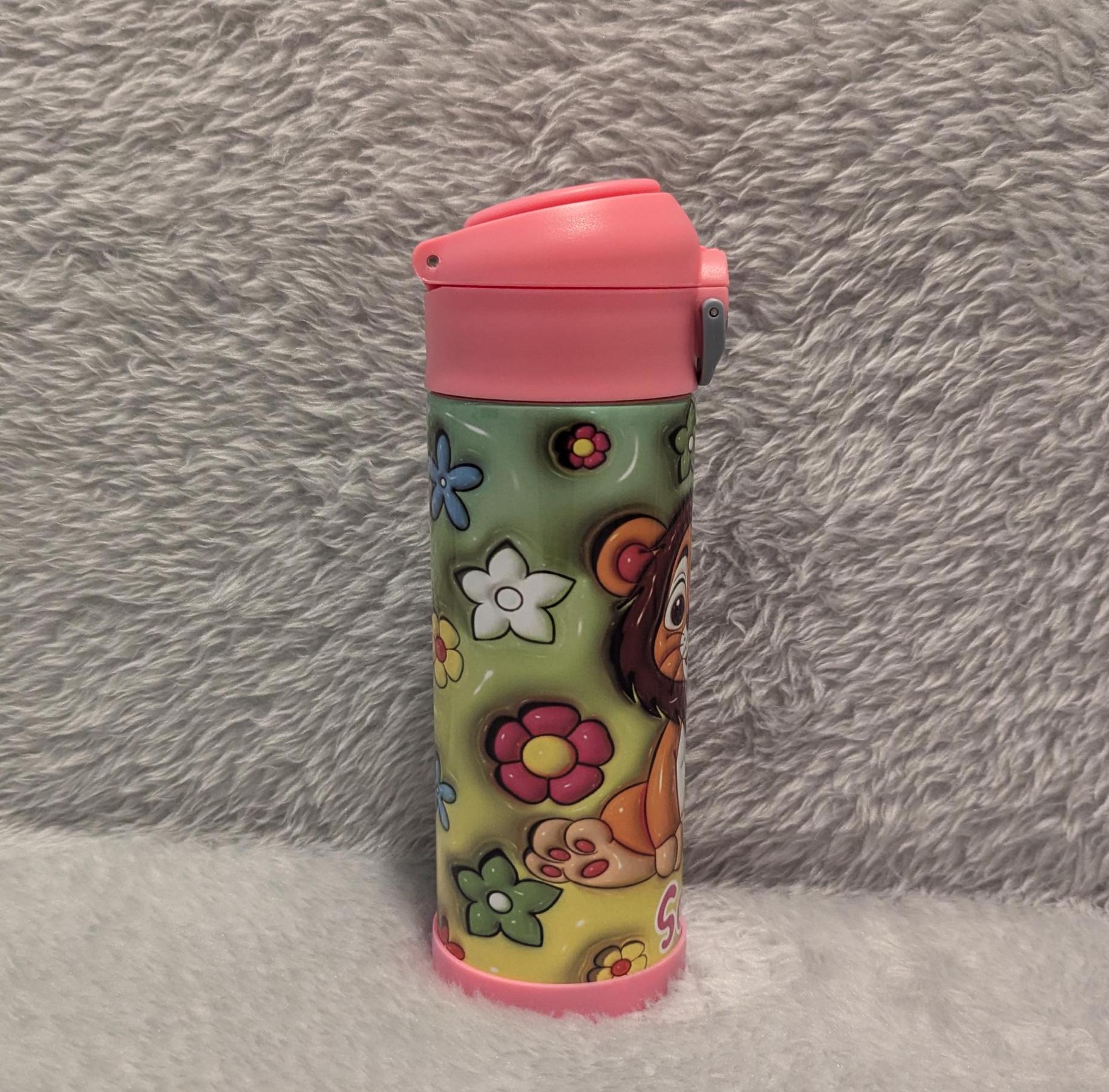 Kids Lion Water Bottle 12oz With Reusable Straw Can Be Personalized