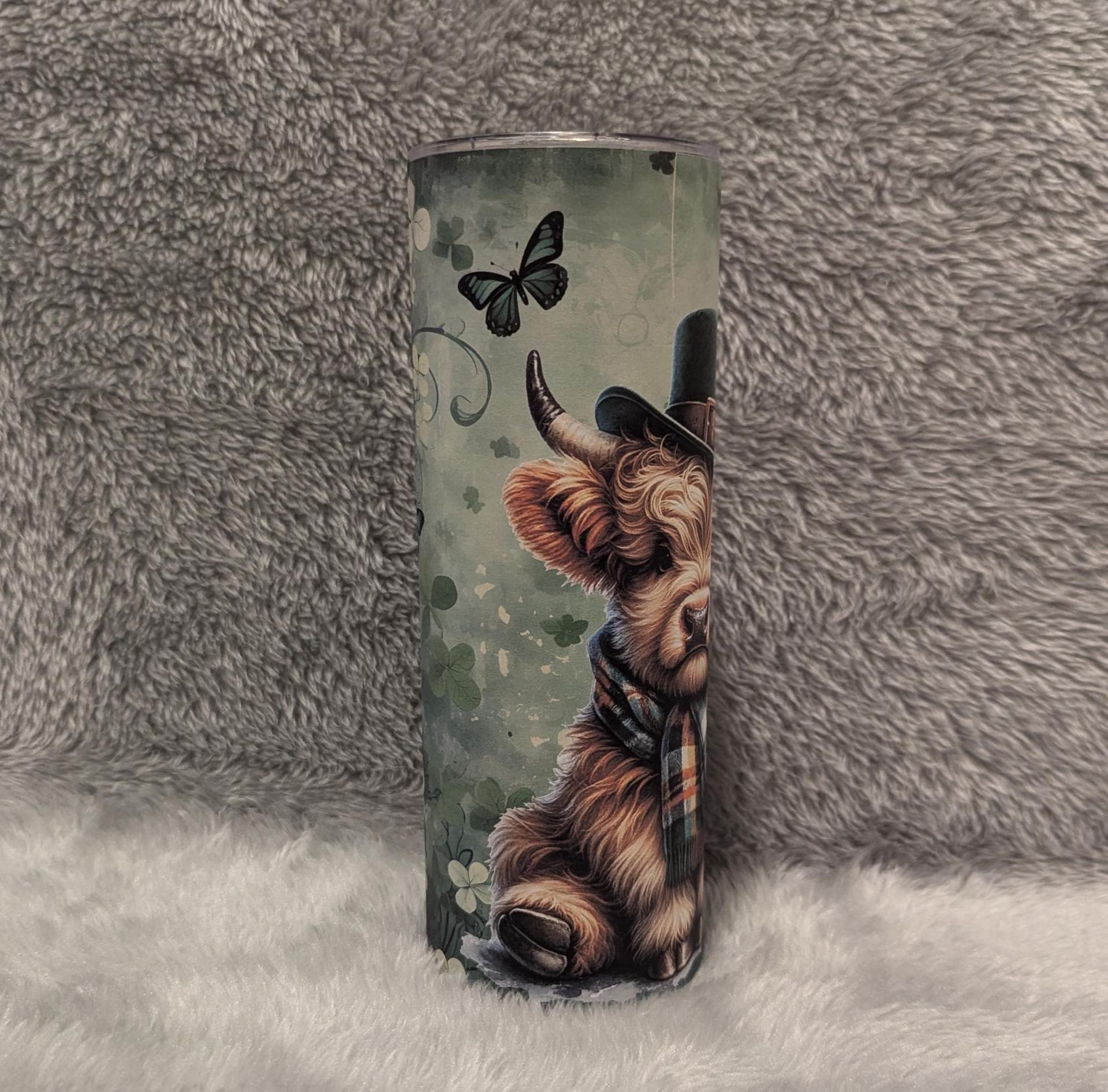 Cute St Patrick Day Highland Cow Tumbler Can Be Personalized, St. Patrick Day Gift, Irish Tumbler, Hot Or Cold Drinks, Tumbler With Straw