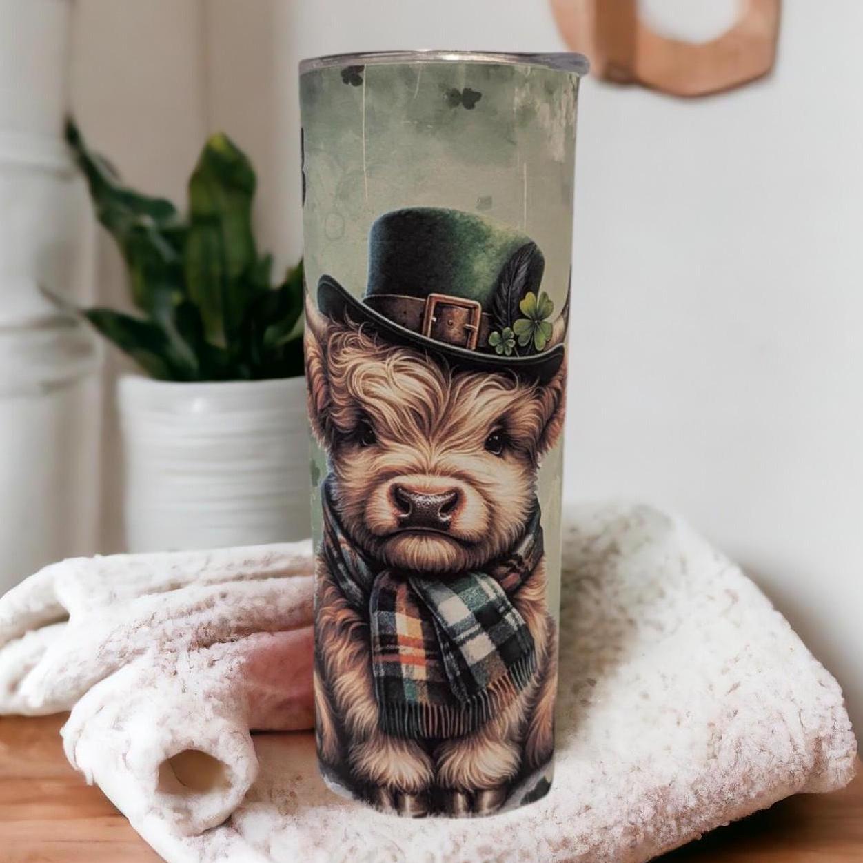 Cute St Patrick Day Highland Cow Tumbler Can Be Personalized, St. Patrick Day Gift, Irish Tumbler, Hot Or Cold Drinks, Tumbler With Straw
