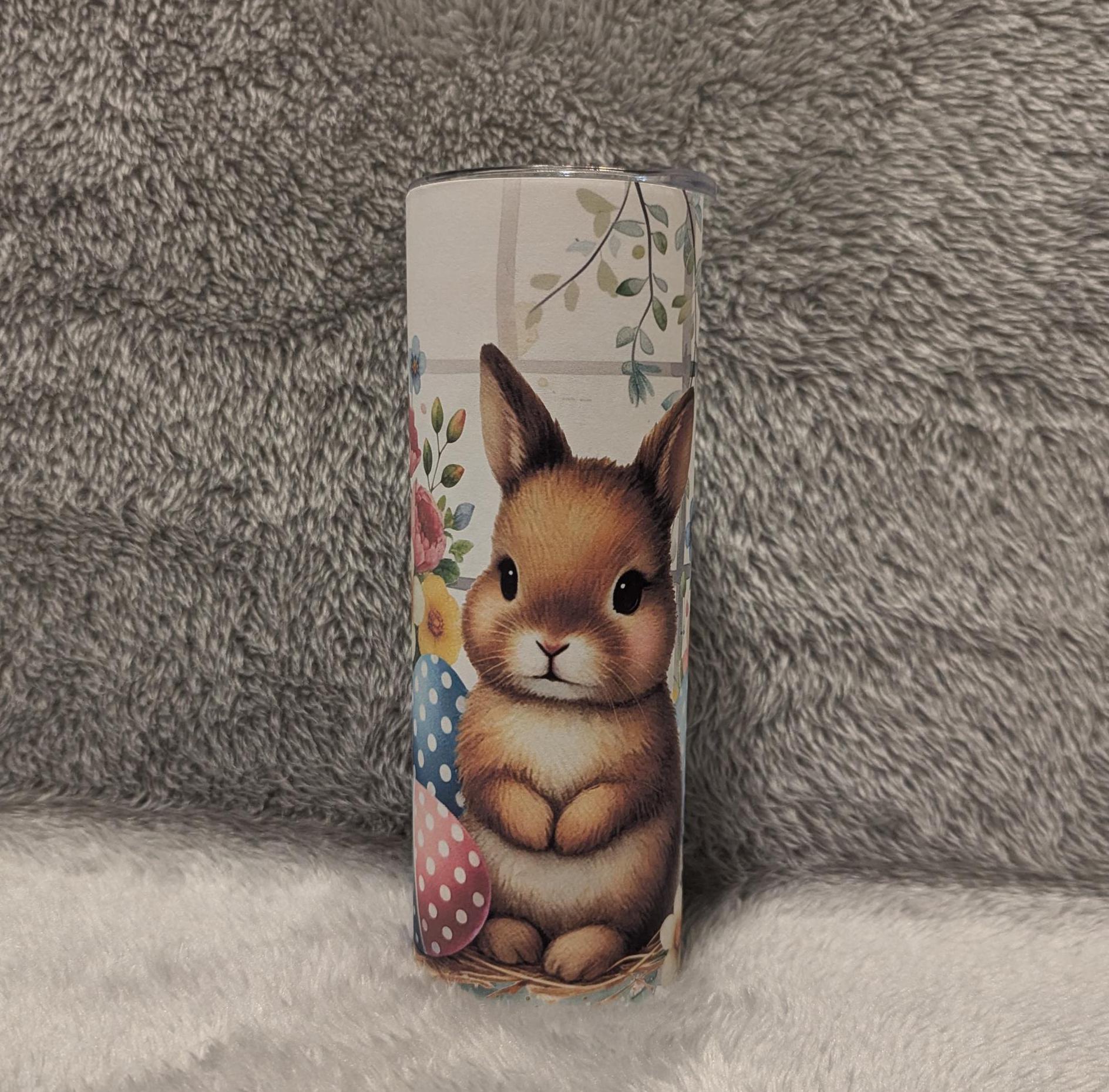 Cute Easter Bunny Tumbler Can Also Be Personalized - Great Easter Gift For The Easter Basket, Includes A Reusable Straw
