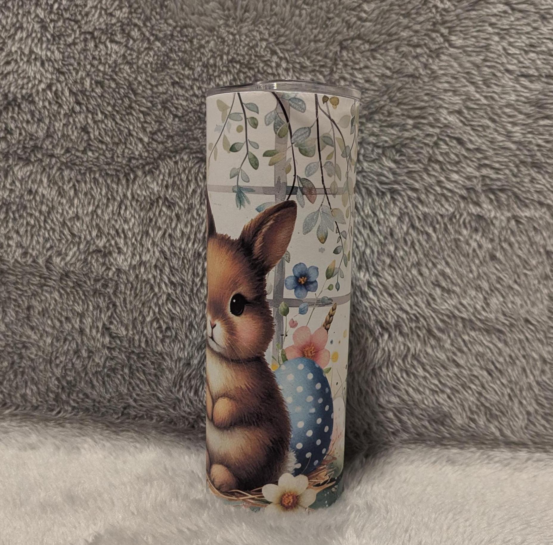 Cute Easter Bunny Tumbler Can Also Be Personalized - Great Easter Gift For The Easter Basket, Includes A Reusable Straw