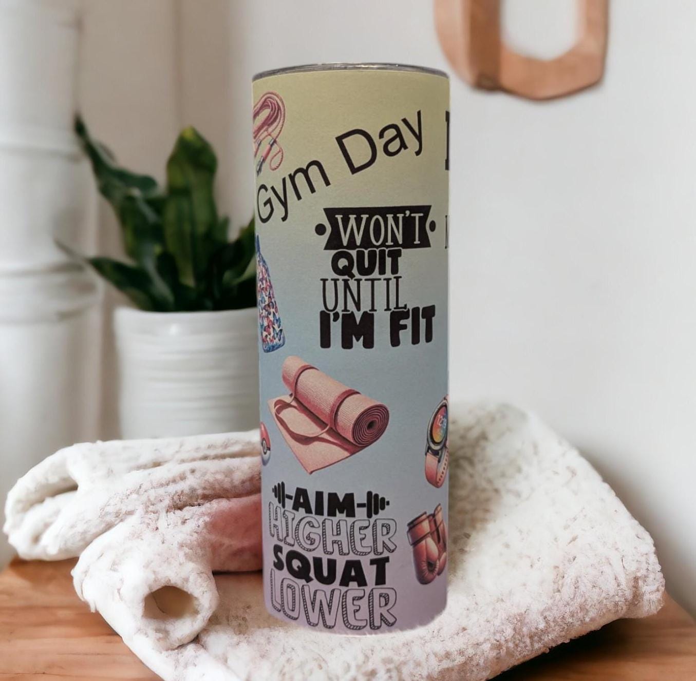 Gym FitnessTumbler With Reusable Straw, For Hot Or Cold Drinks, 20oz Tumbler For Everyday Use, Motivational Fitness Tumbler