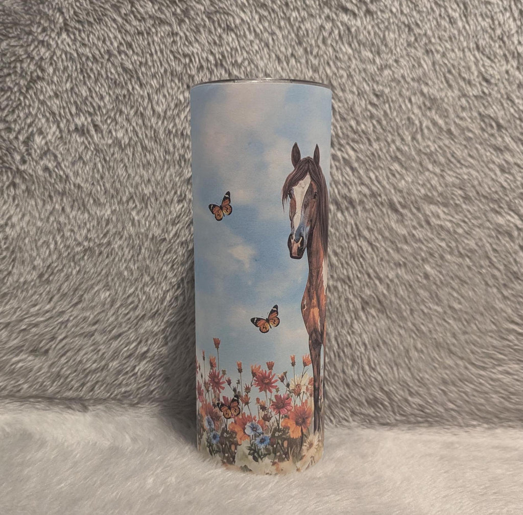 Pretty Horse Tumbler Can Be Personalized, 20oz Skinny Tumbler, Horse Lover Gift For Her, Includes A Straw - For Hot Or Cold Drink