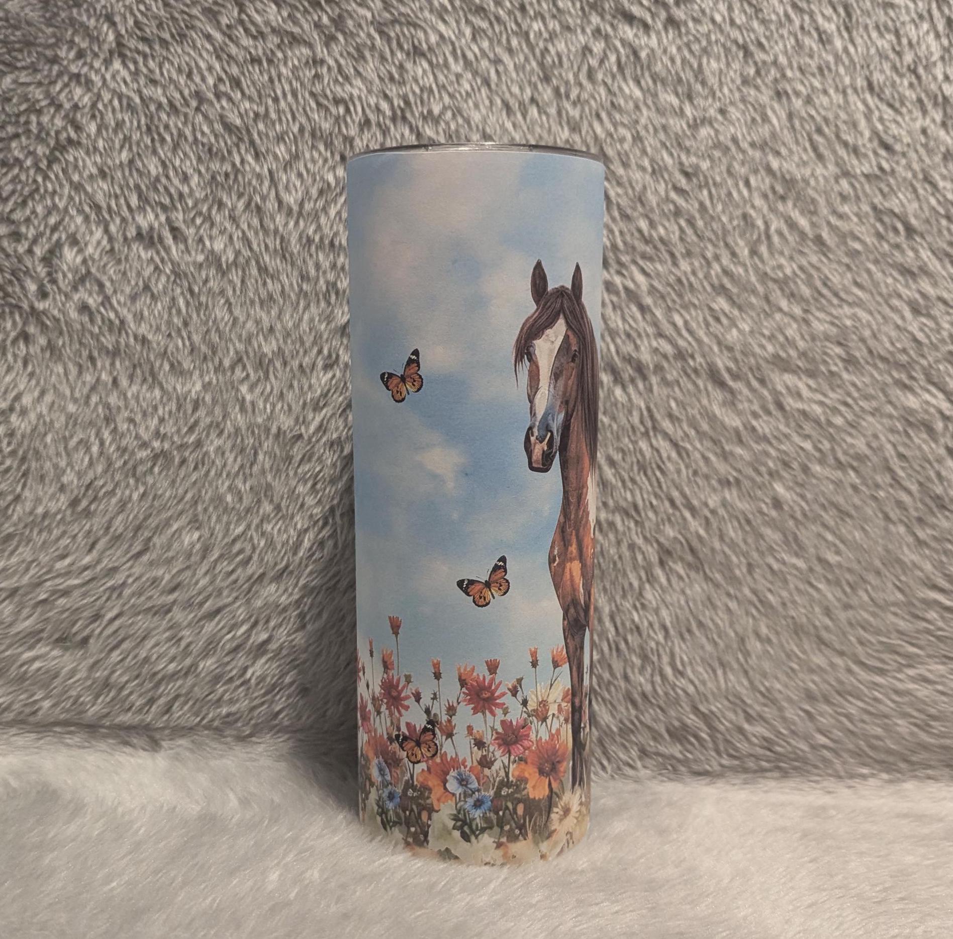 Pretty Horse Tumbler Can Be Personalized, 20oz Skinny Tumbler, Horse Lover Gift For Her, Includes A Straw - For Hot Or Cold Drink