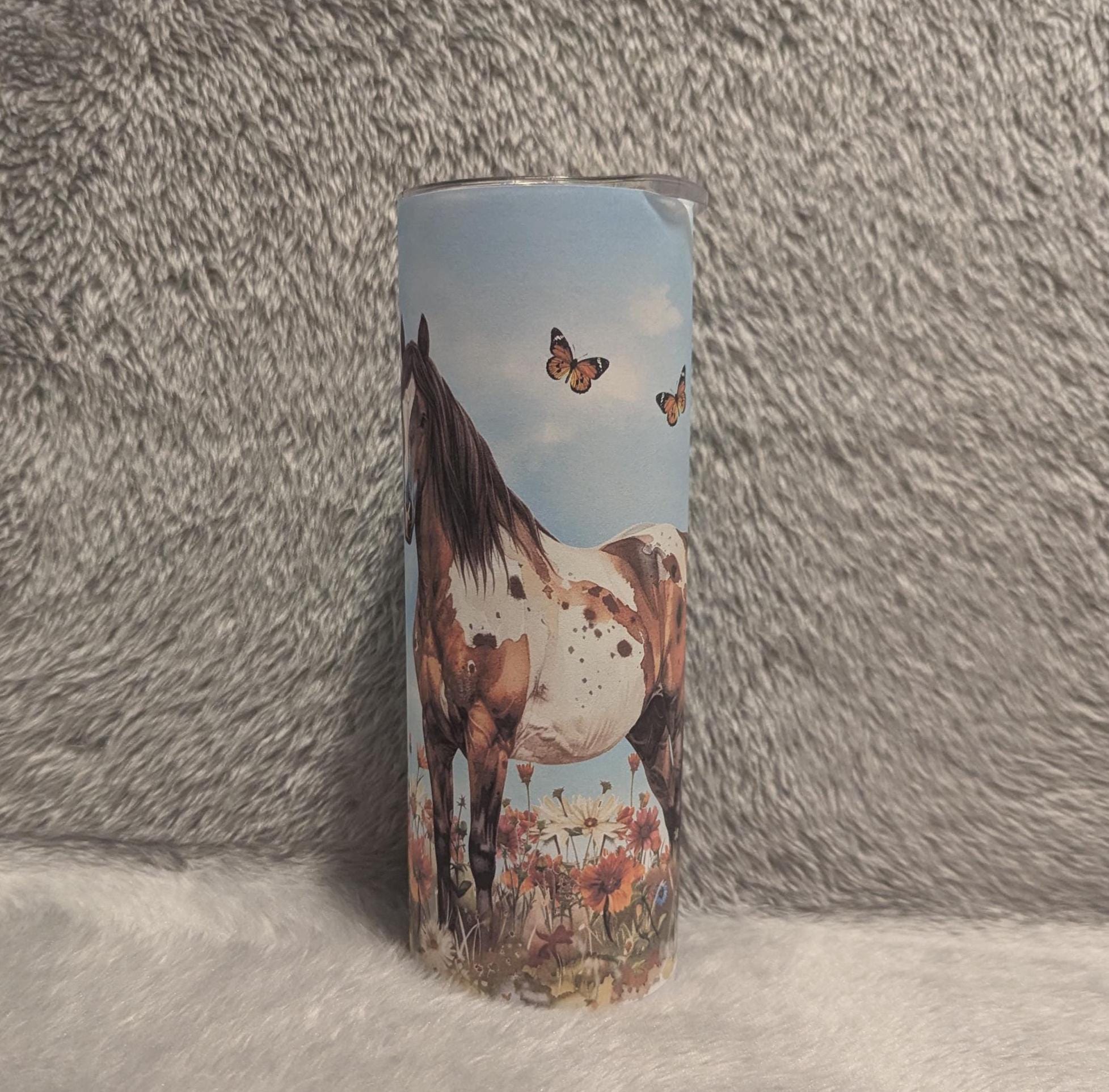 Pretty Horse Tumbler Can Be Personalized, 20oz Skinny Tumbler, Horse Lover Gift For Her, Includes A Straw - For Hot Or Cold Drink