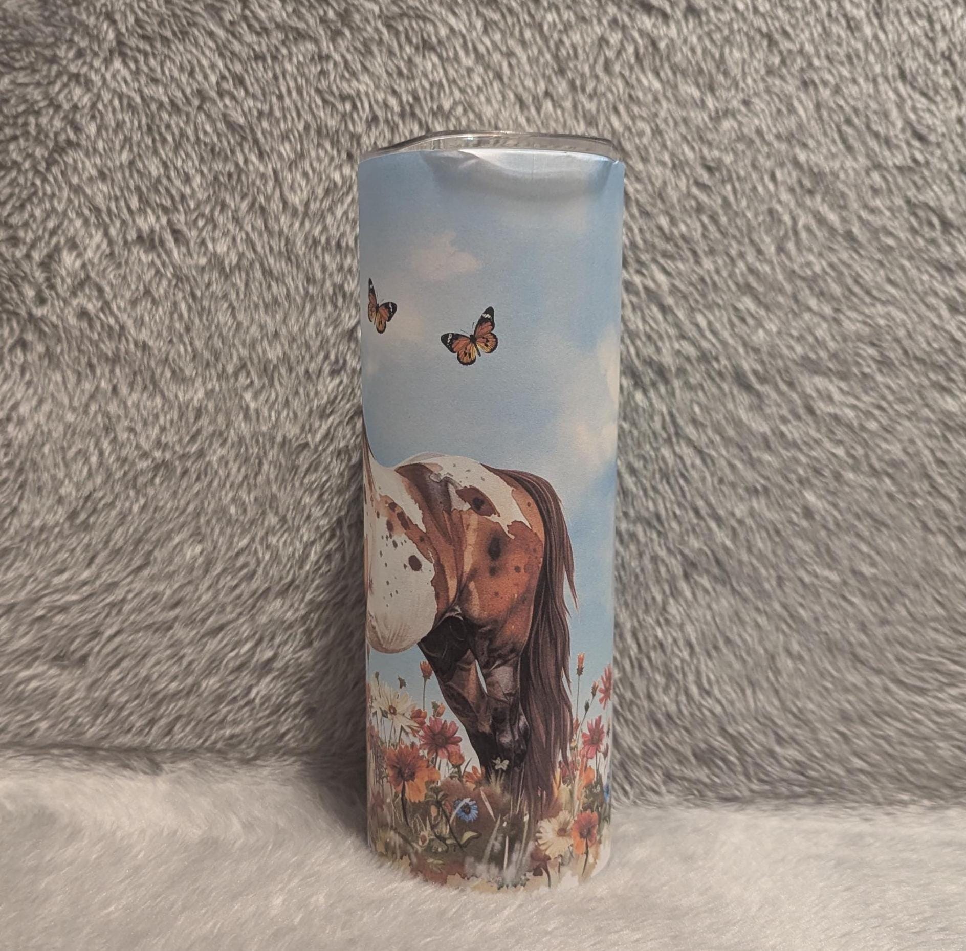 Pretty Horse Tumbler Can Be Personalized, 20oz Skinny Tumbler, Horse Lover Gift For Her, Includes A Straw - For Hot Or Cold Drink