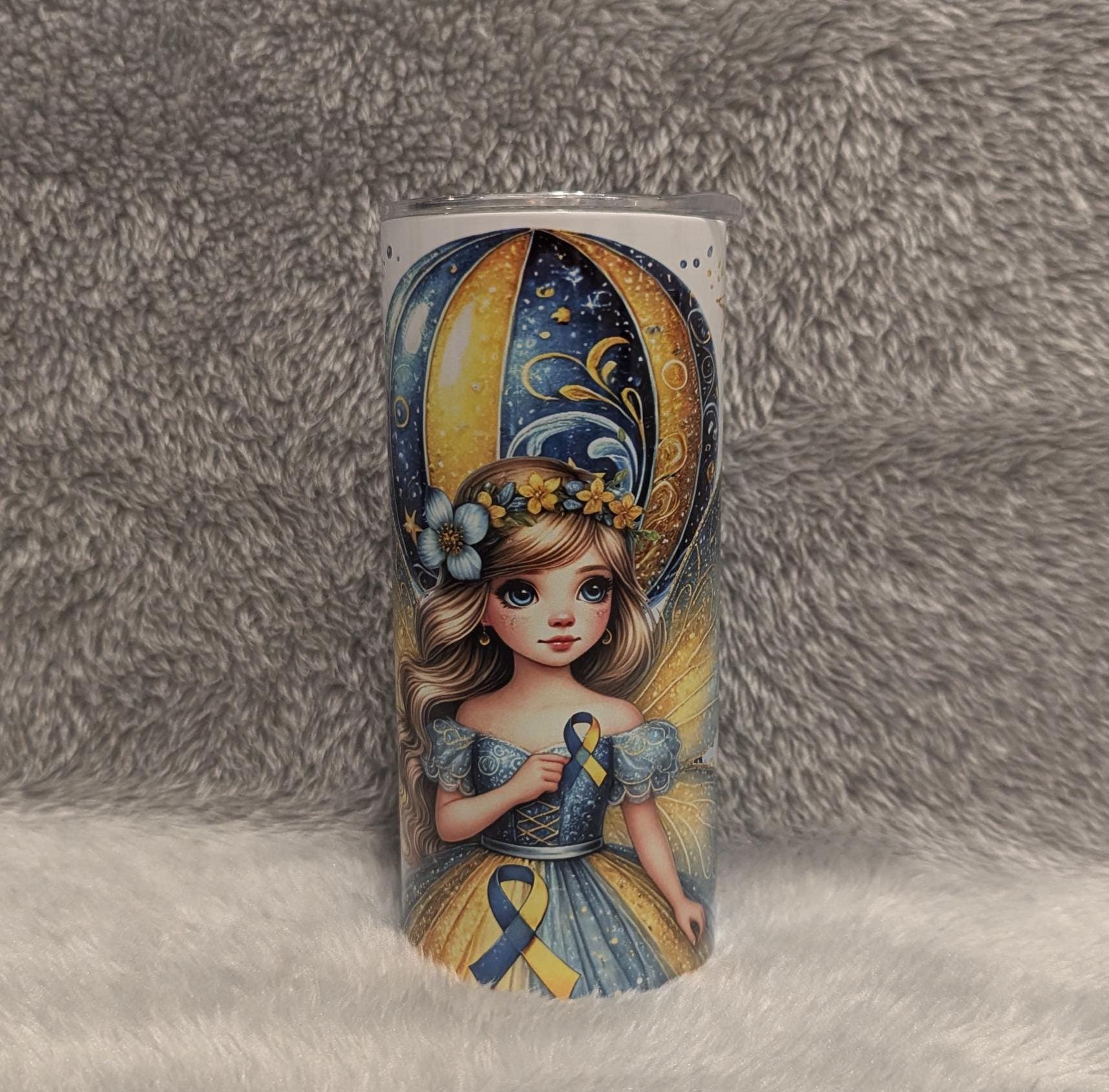 Kids Down Syndrome Awareness Tumbler Can Be Personalized, 15oz Tumbler With Lid and Straw, Home Or On The Go, Hot Or Cold Drinks