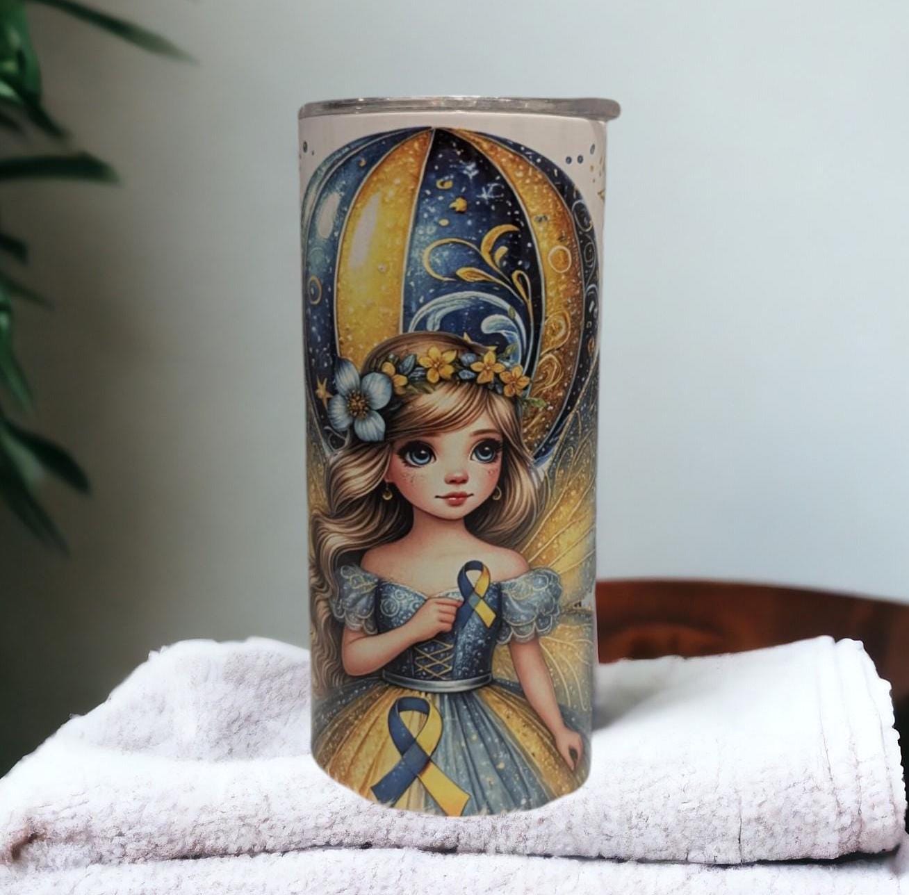 Kids Down Syndrome Awareness Tumbler Can Be Personalized, 15oz Tumbler With Lid and Straw, Home Or On The Go, Hot Or Cold Drinks