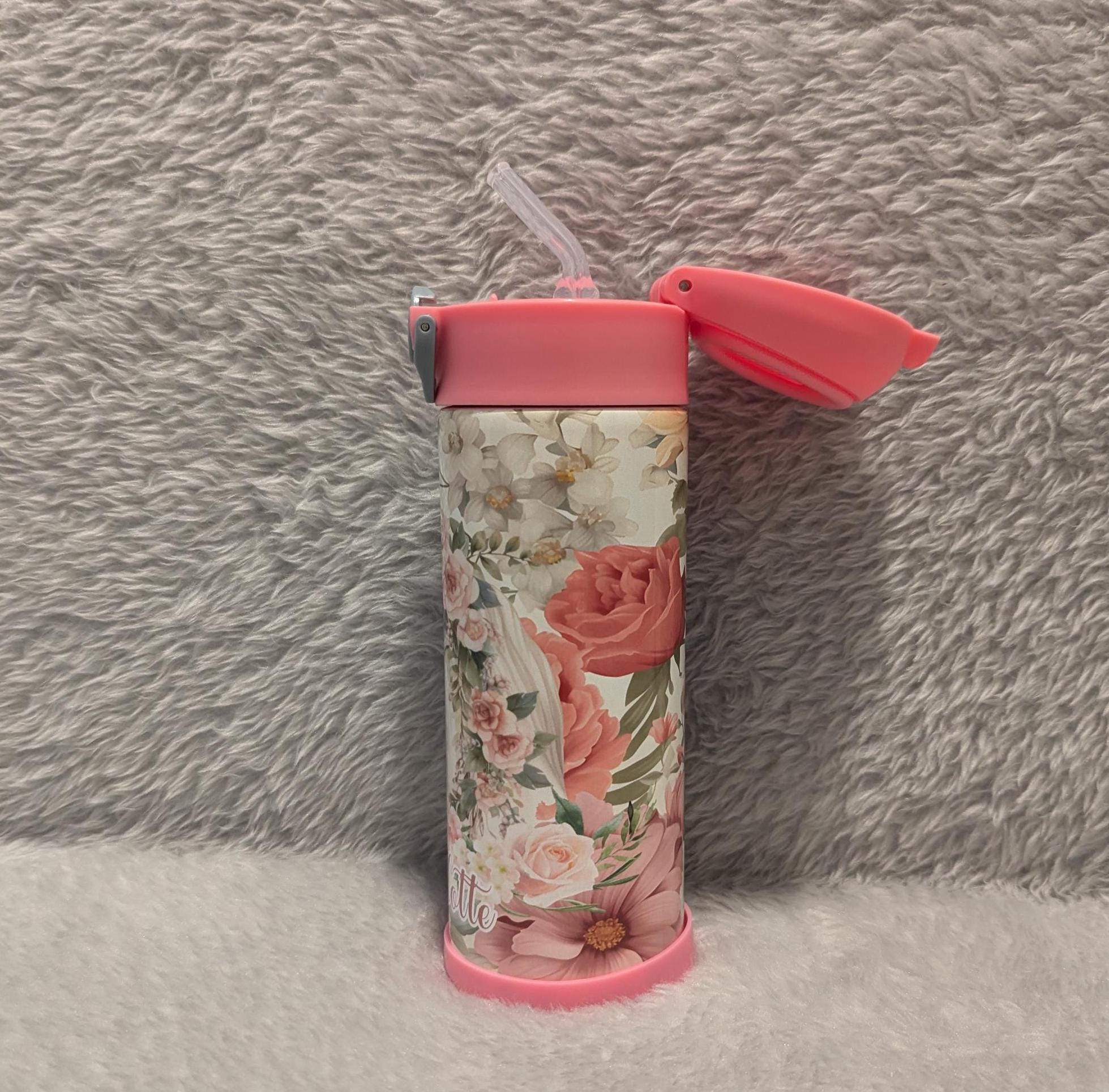 Kids Horse Water Bottle 12oz With Reusable Straw Can Be Personalized