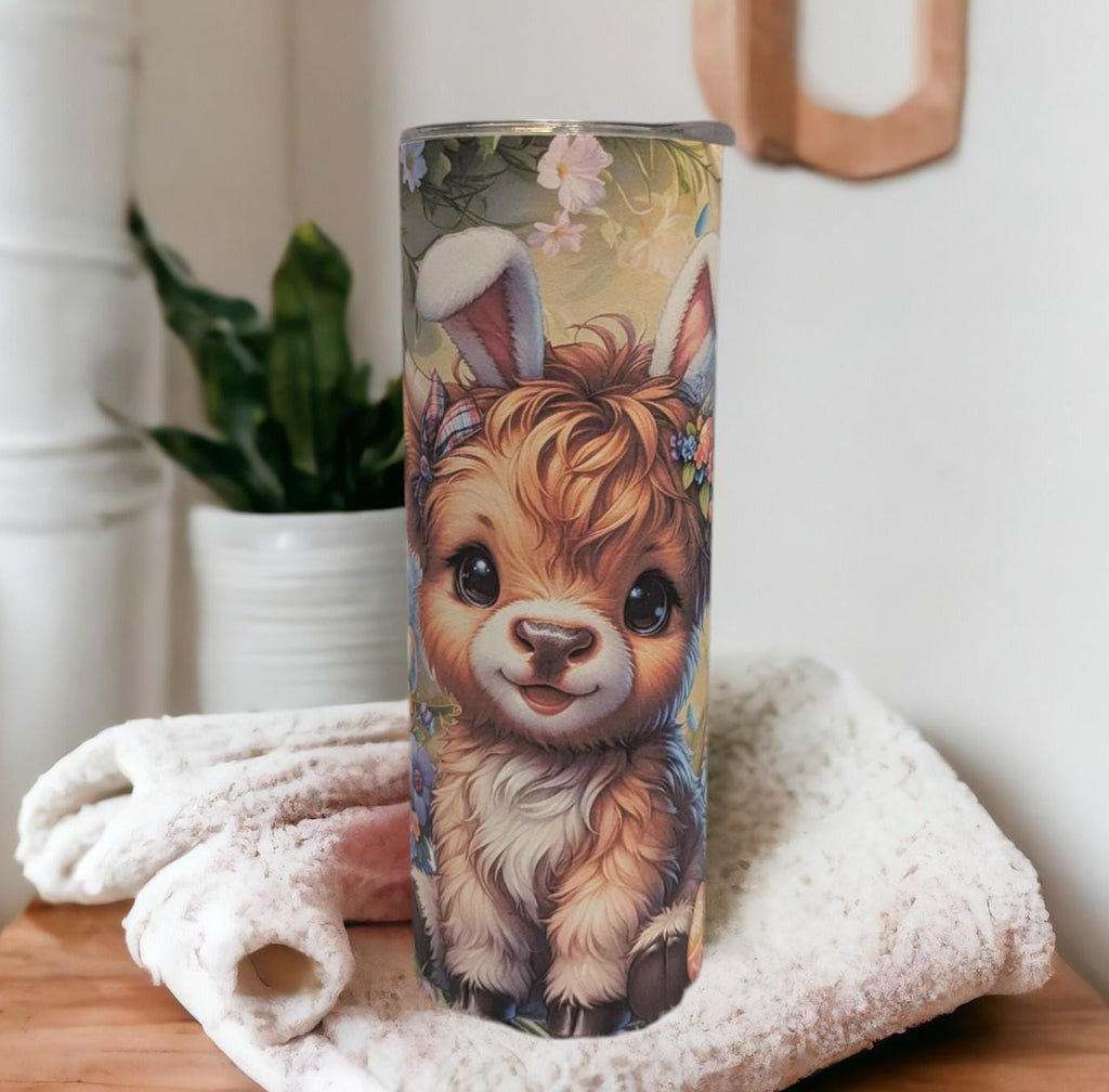 Easter Highland Cow Tumbler Can Be Personalized- Great Easter Gift, Highland Cow Lover Gift, Cup With Name, Easter Basket Gift