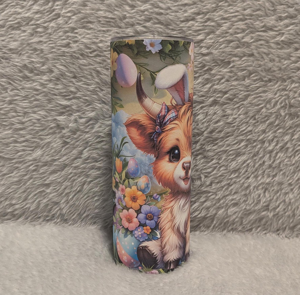 Easter Highland Cow Tumbler Can Be Personalized- Great Easter Gift, Highland Cow Lover Gift, Cup With Name, Easter Basket Gift