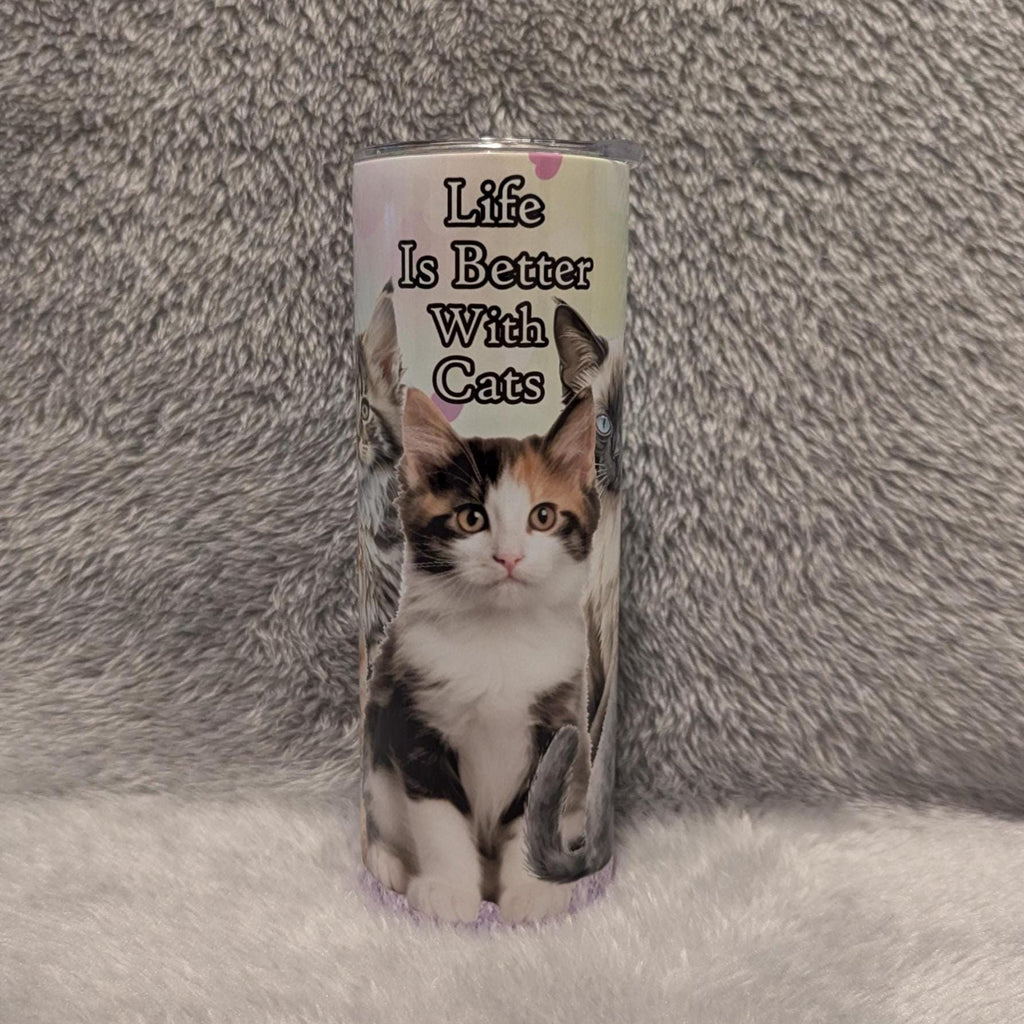 Life Is Better With Cats Tumbler 20oz With Reusable Straw, Can Be Personalized