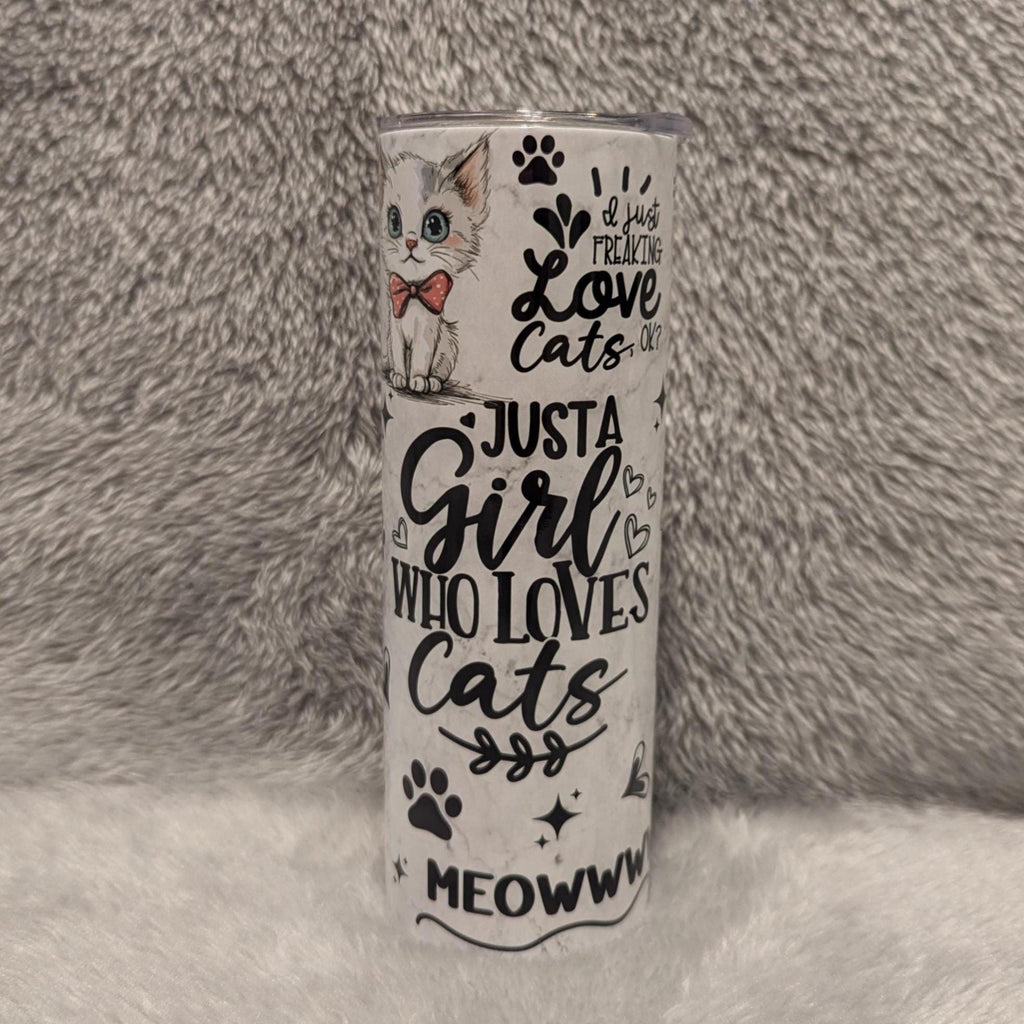 Just A Girl Who Loves Cats Tumbler With Cat Affirmations 20oz With Reusable Straw