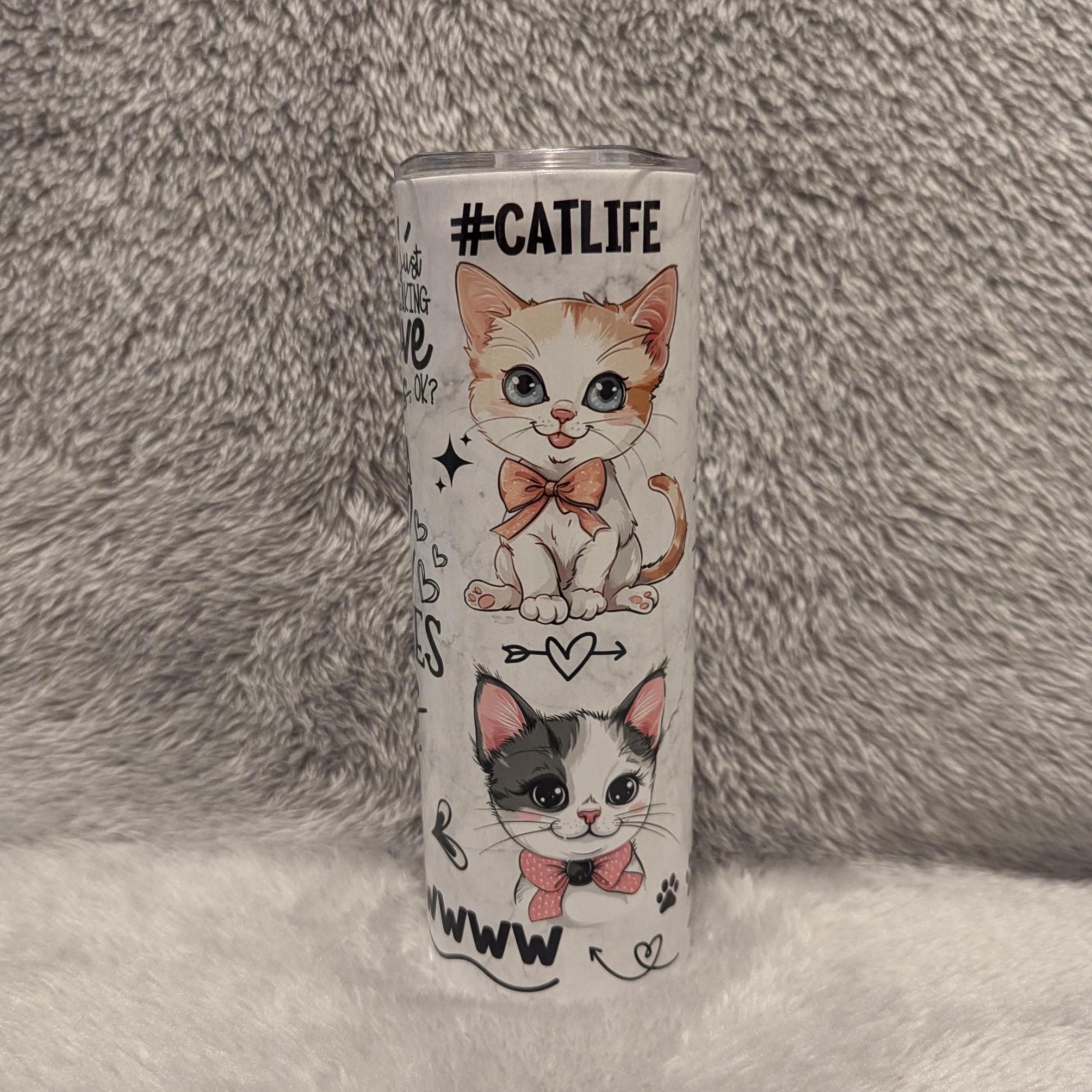 Just A Girl Who Loves Cats Tumbler With Cat Affirmations 20oz With Reusable Straw