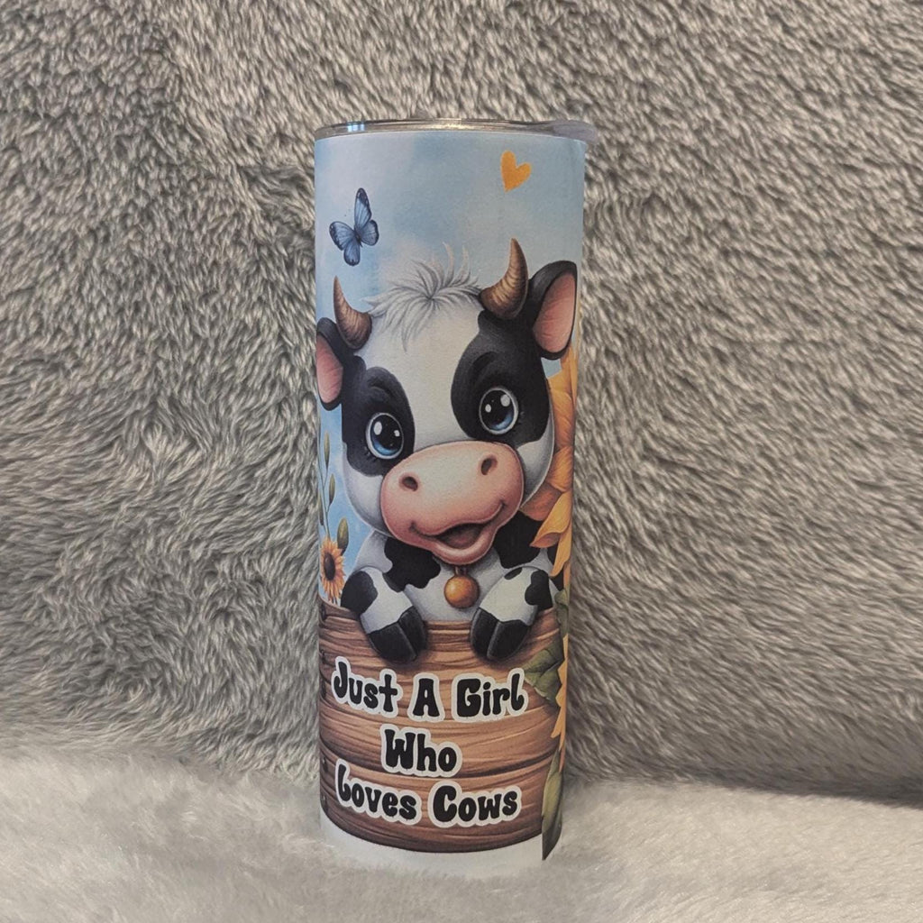 Just A Girl Who Loves Cows Tumbler 20oz With Reusable Straw, Can Be Personalized
