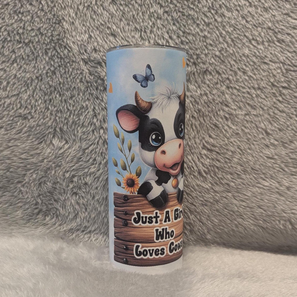 Just A Girl Who Loves Cows Tumbler 20oz With Reusable Straw, Can Be Personalized