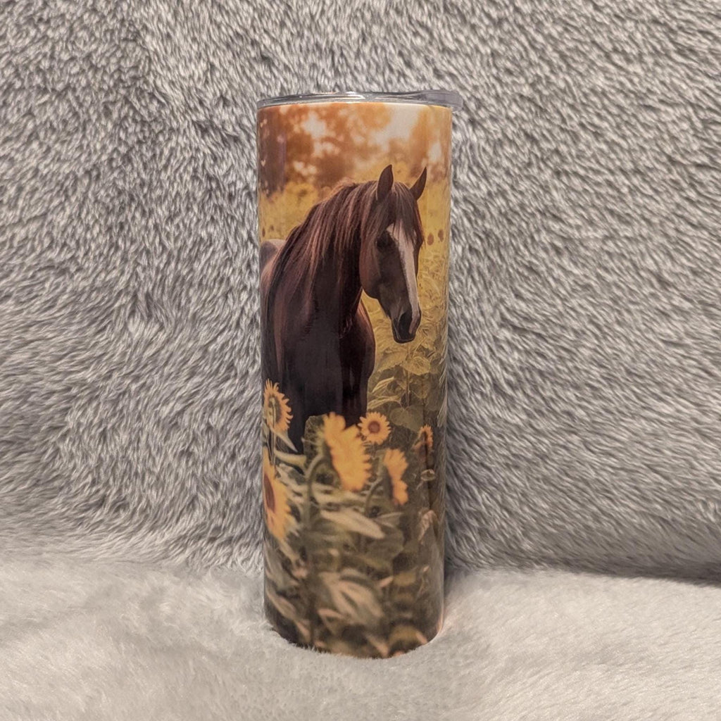 Floral Horse Tumbler 20oz With Reusable Straw, Can Be Personalized