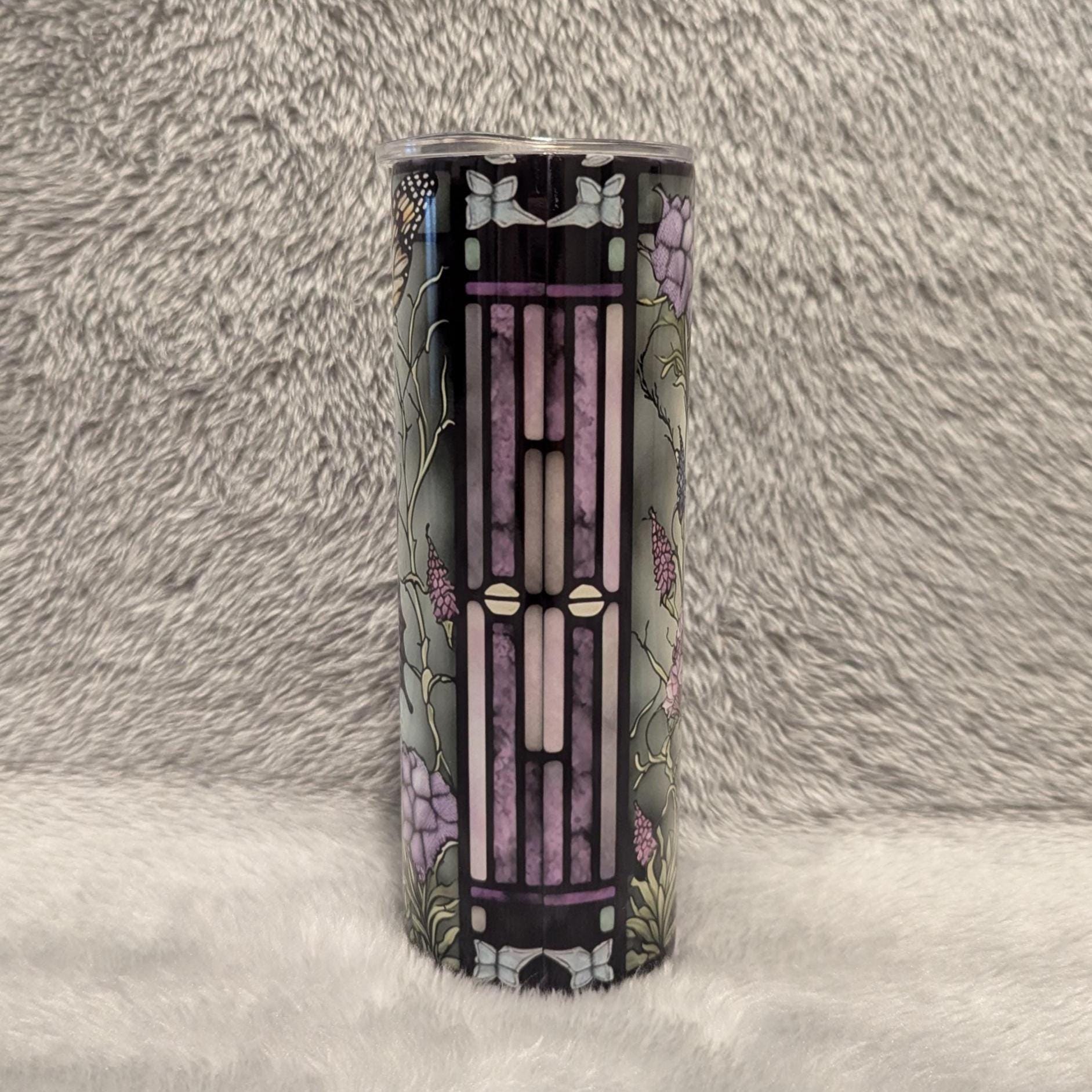 Beautiful Butterfly Tumbler With A Stained Glass Design  20oz With Reusable Straw, Can Be Personalized