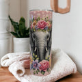 Floral Elephant Tumbler 20oz With Reusable Straw, Can Be Personalized
