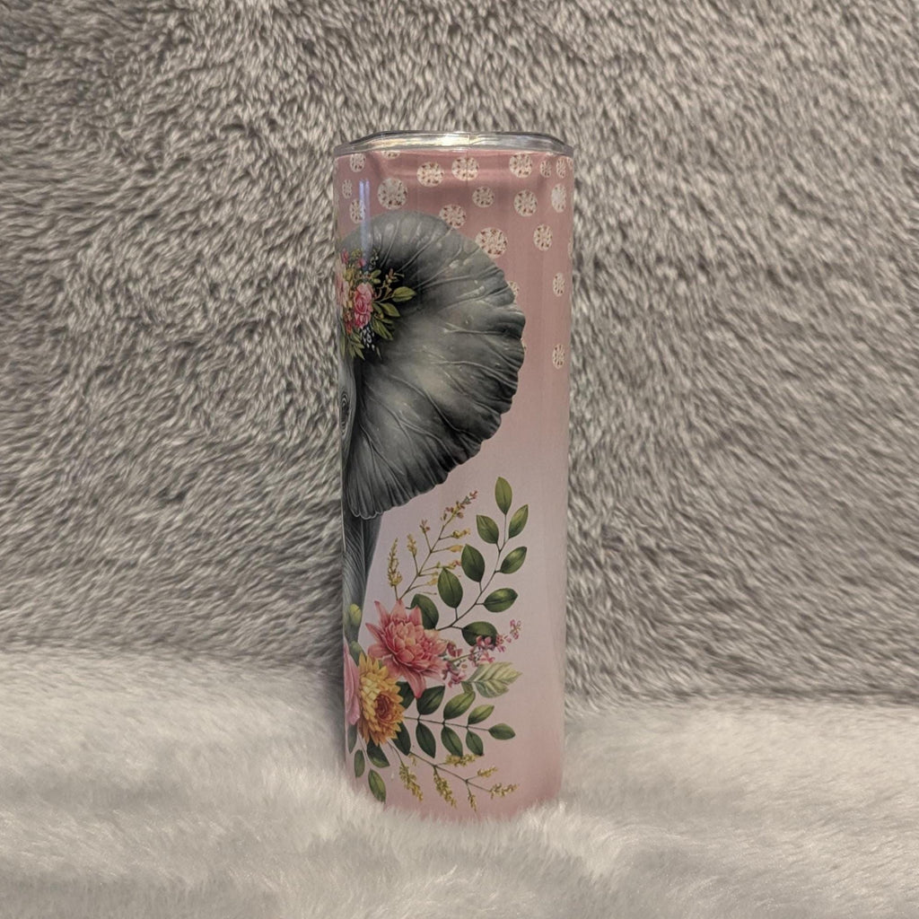 Floral Elephant Tumbler 20oz With Reusable Straw, Can Be Personalized