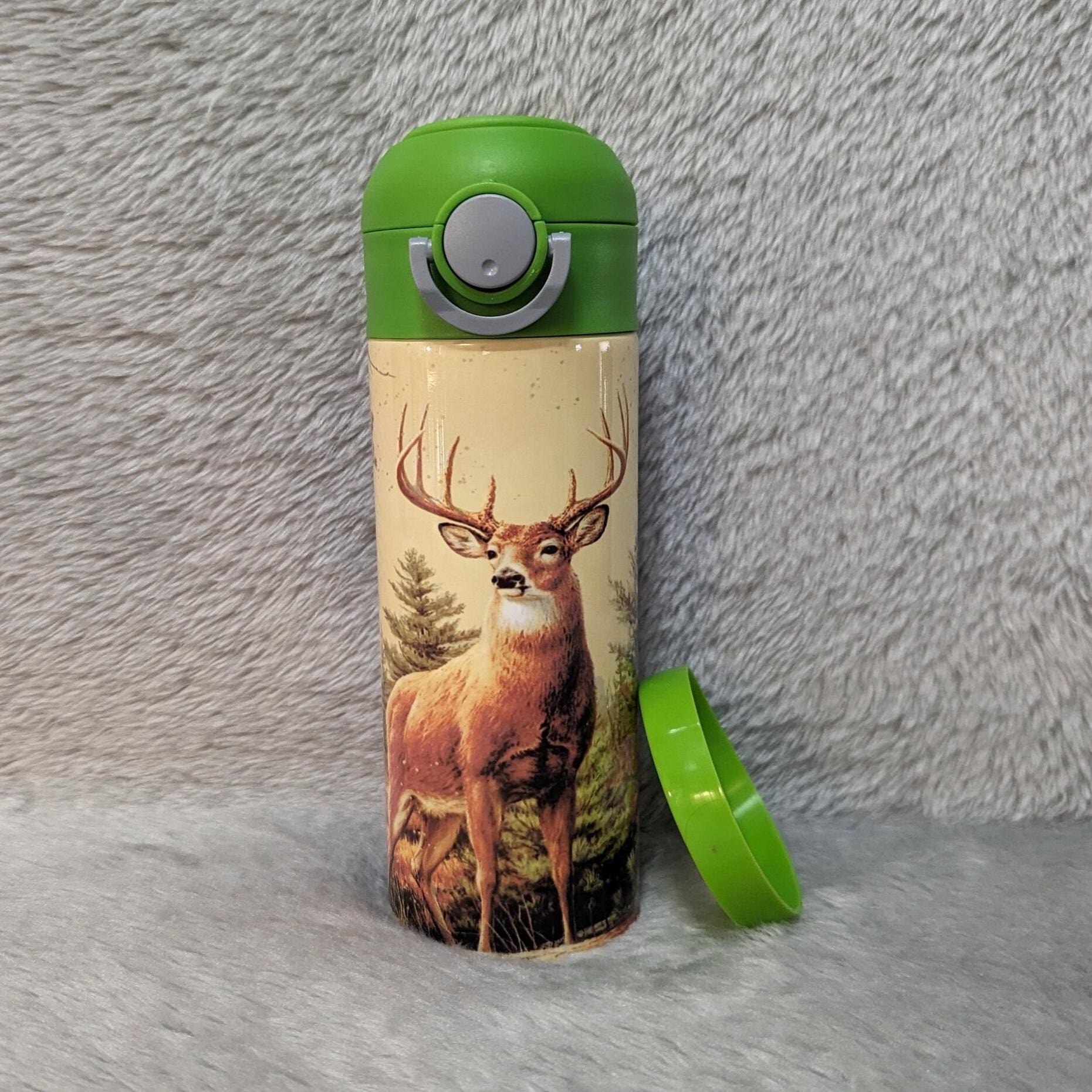 Kids Deer Water Bottle 12oz With Reusable Straw Can Be Personalized