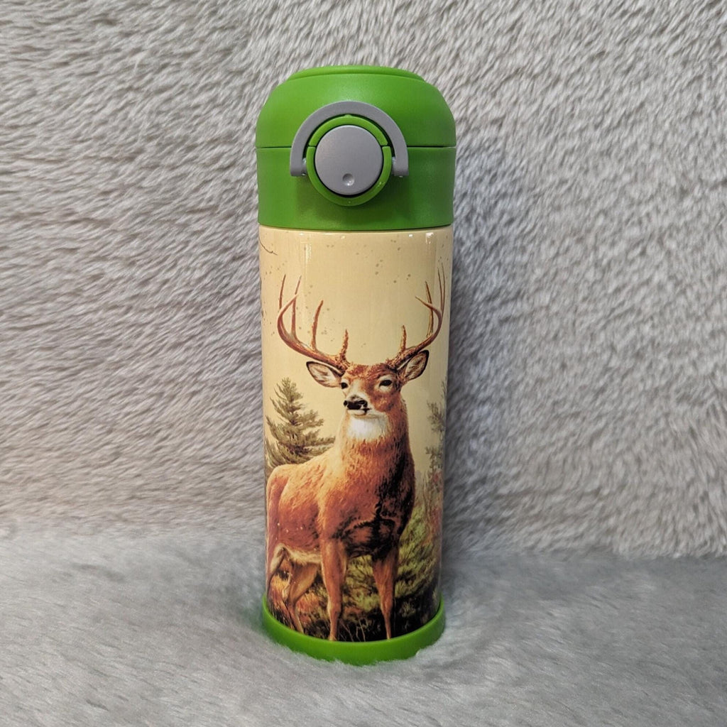 Kids Deer Water Bottle 12oz With Reusable Straw Can Be Personalized