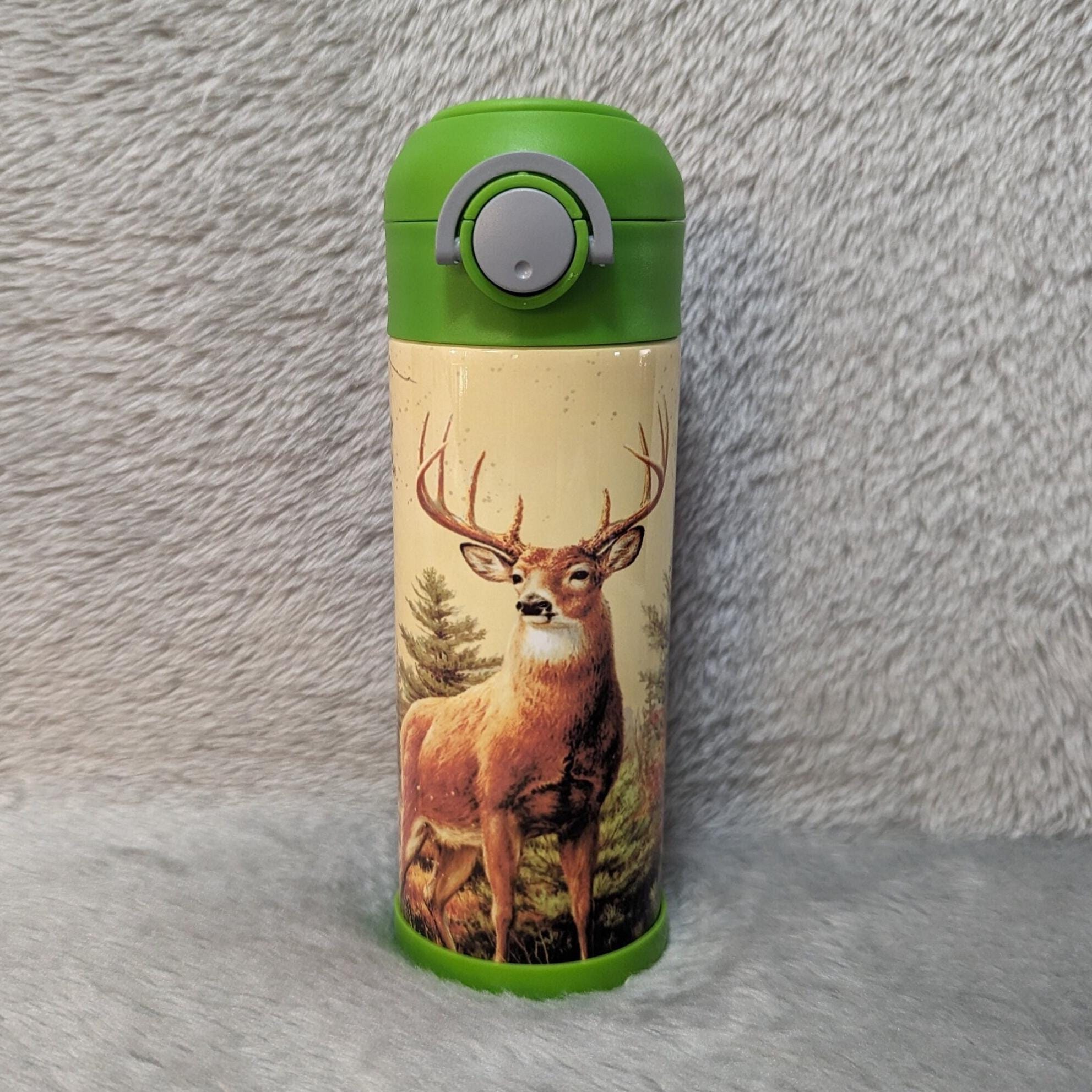 Kids Deer Water Bottle 12oz With Reusable Straw Can Be Personalized