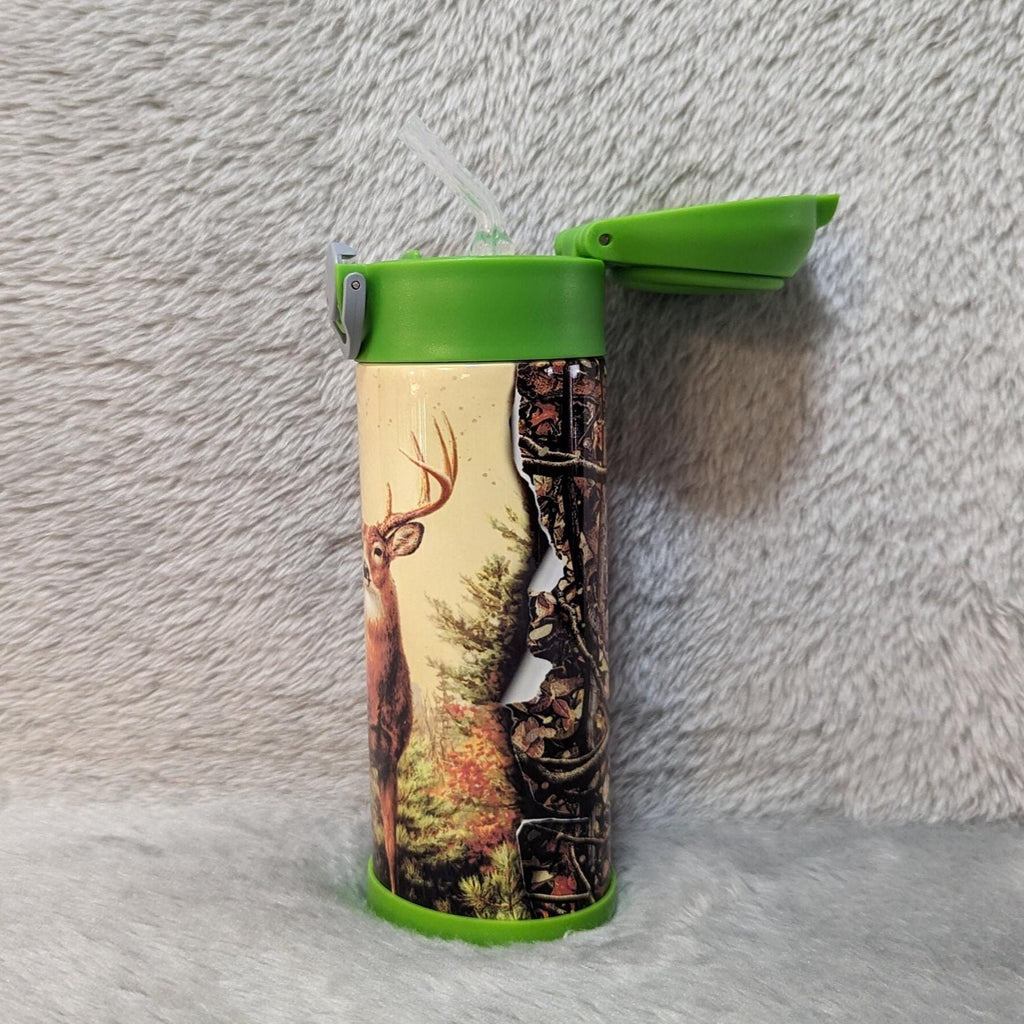 Kids Deer Water Bottle 12oz With Reusable Straw Can Be Personalized