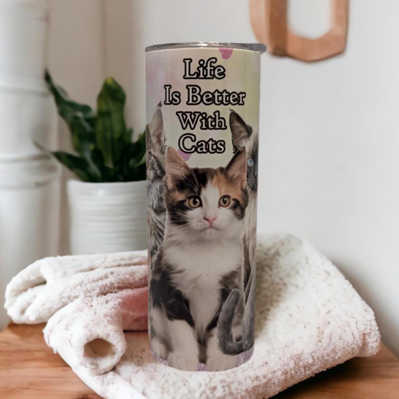 Life Is Better With Cats Tumbler 20oz With Reusable Straw, Can Be Personalized