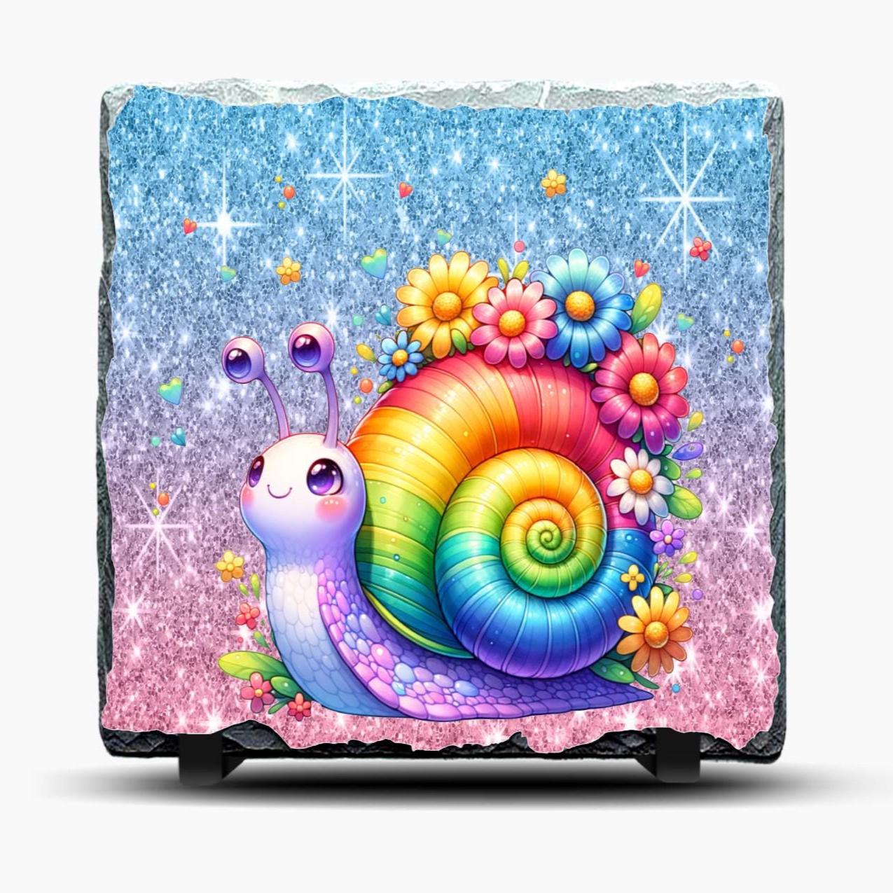 Colorful Slate Snail Picture With Display Legs