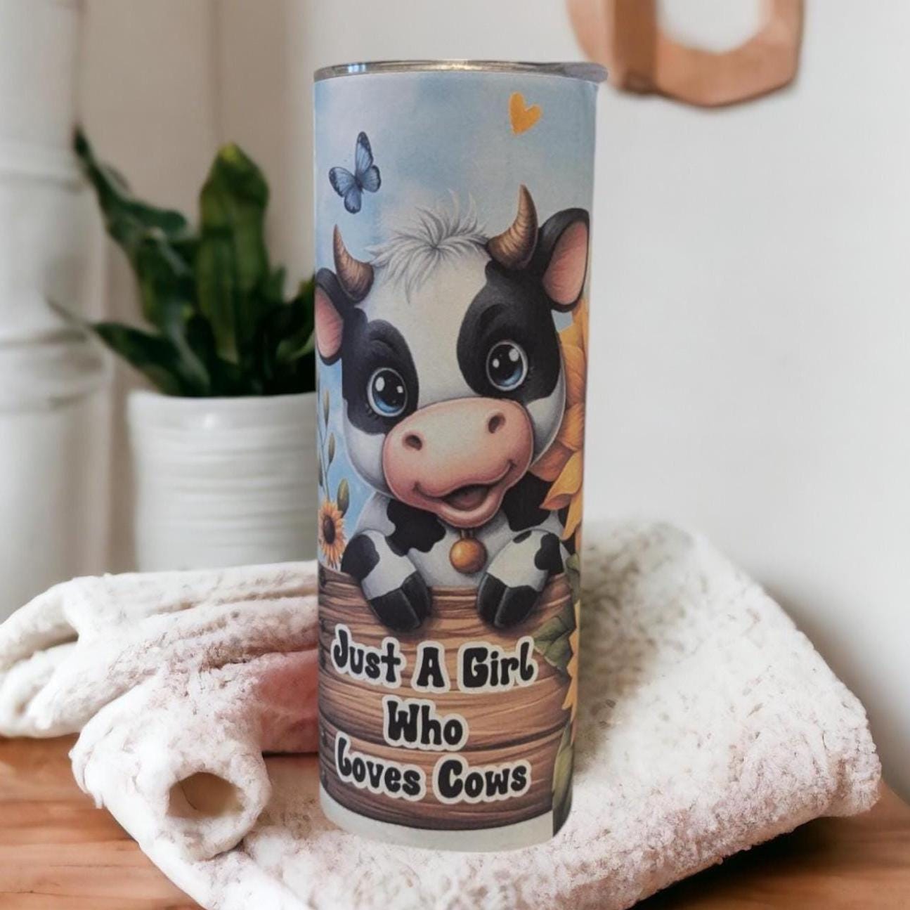 Just A Girl Who Loves Cows Tumbler 20oz With Reusable Straw, Can Be Personalized