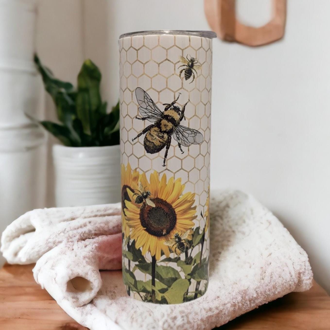 Honey Bee Tumbler 20oz With Reusable Straw, Can Be Personalized