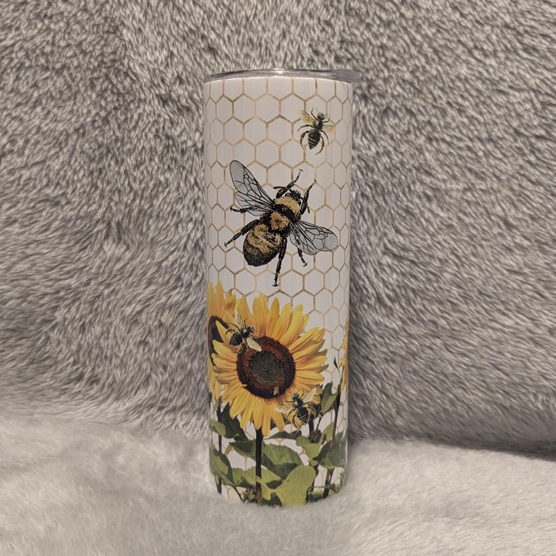Honey Bee Tumbler 20oz With Reusable Straw, Can Be Personalized