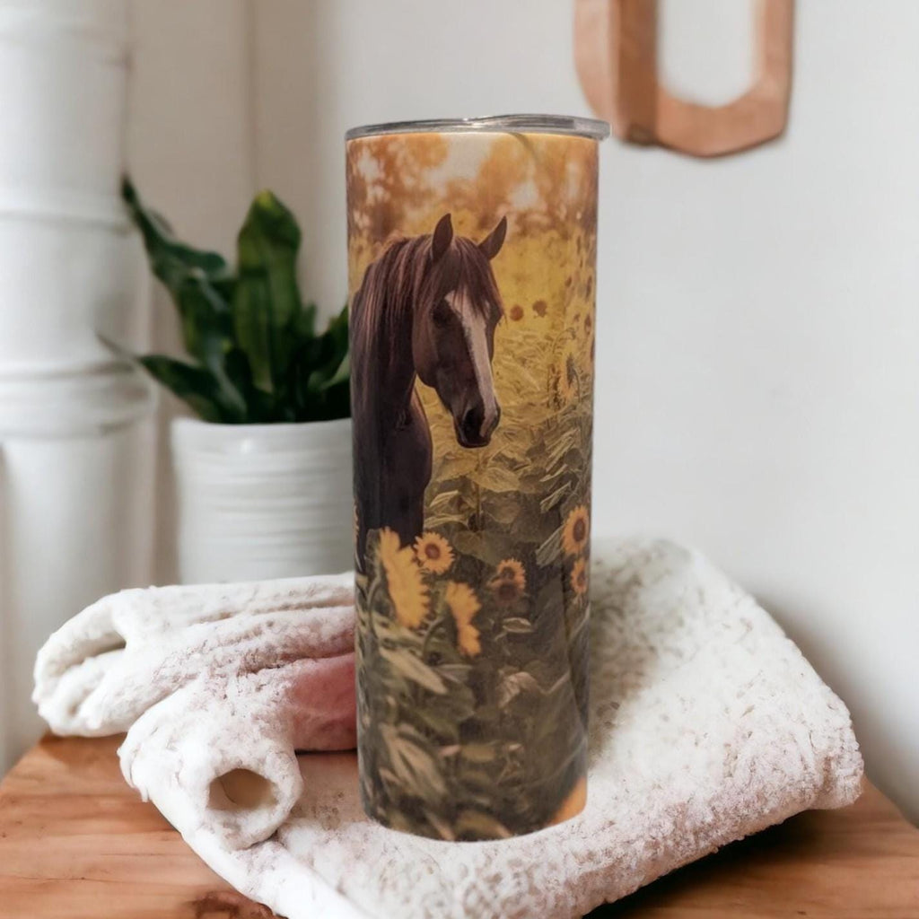 Floral Horse Tumbler 20oz With Reusable Straw, Can Be Personalized