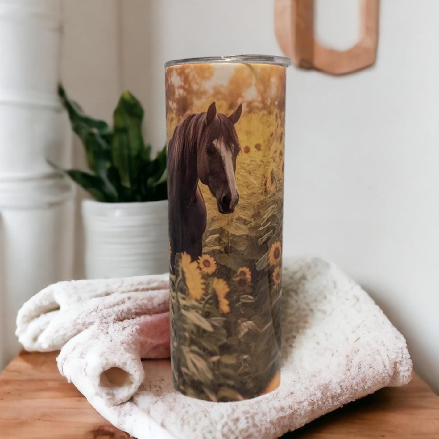 Floral Horse Tumbler 20oz With Reusable Straw, Can Be Personalized