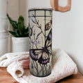 Beautiful Butterfly Tumbler With A Stained Glass Design  20oz With Reusable Straw, Can Be Personalized