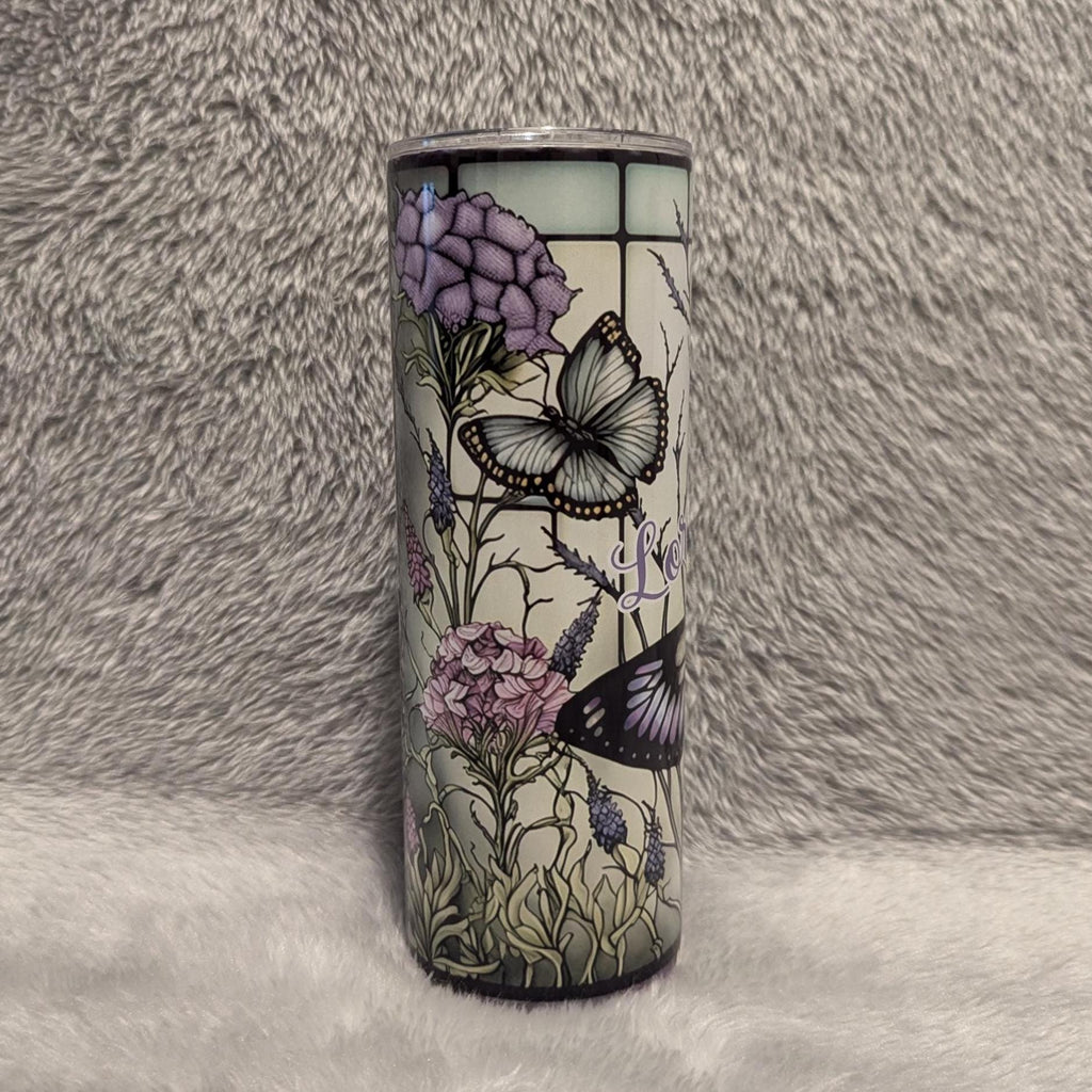 Beautiful Butterfly Tumbler With A Stained Glass Design  20oz With Reusable Straw, Can Be Personalized