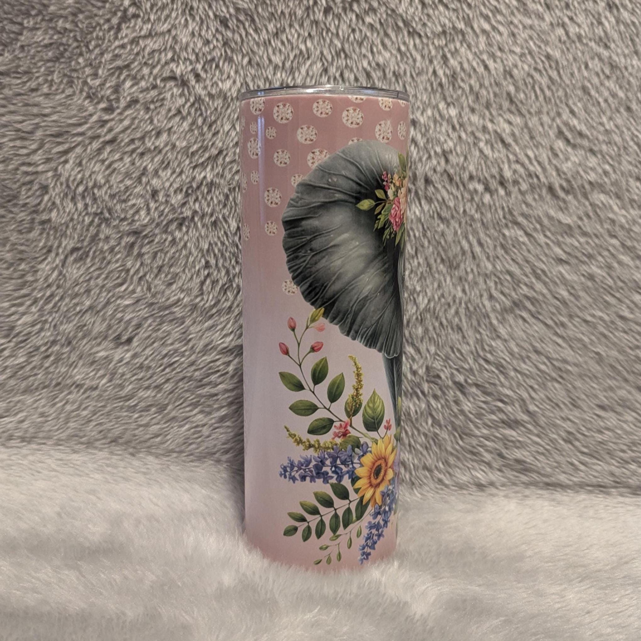 Floral Elephant Tumbler 20oz With Reusable Straw, Can Be Personalized