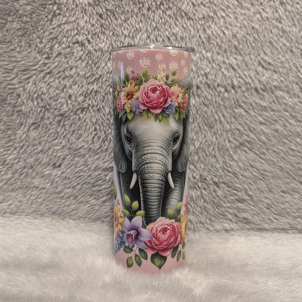 Floral Elephant Tumbler 20oz With Reusable Straw, Can Be Personalized