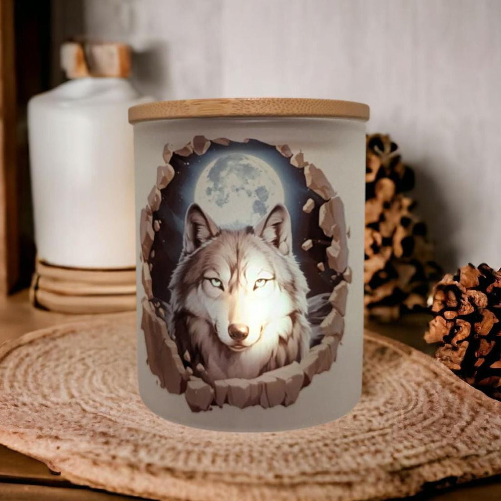 Midnight Wolf Candle Holder With A Battery Operated Flickering Tea Light