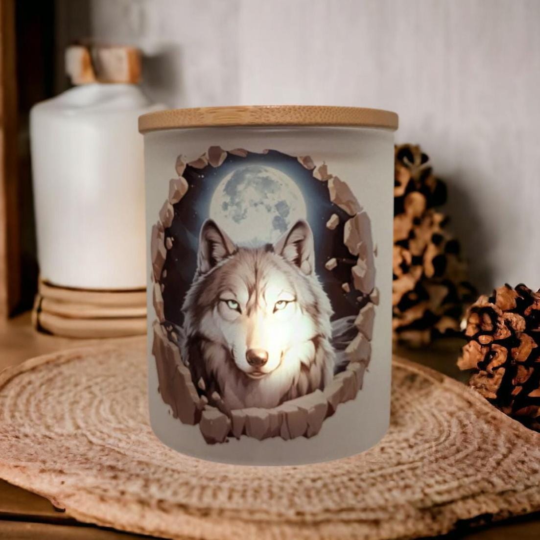 Midnight Wolf Candle Holder With A Battery Operated Flickering Tea Light